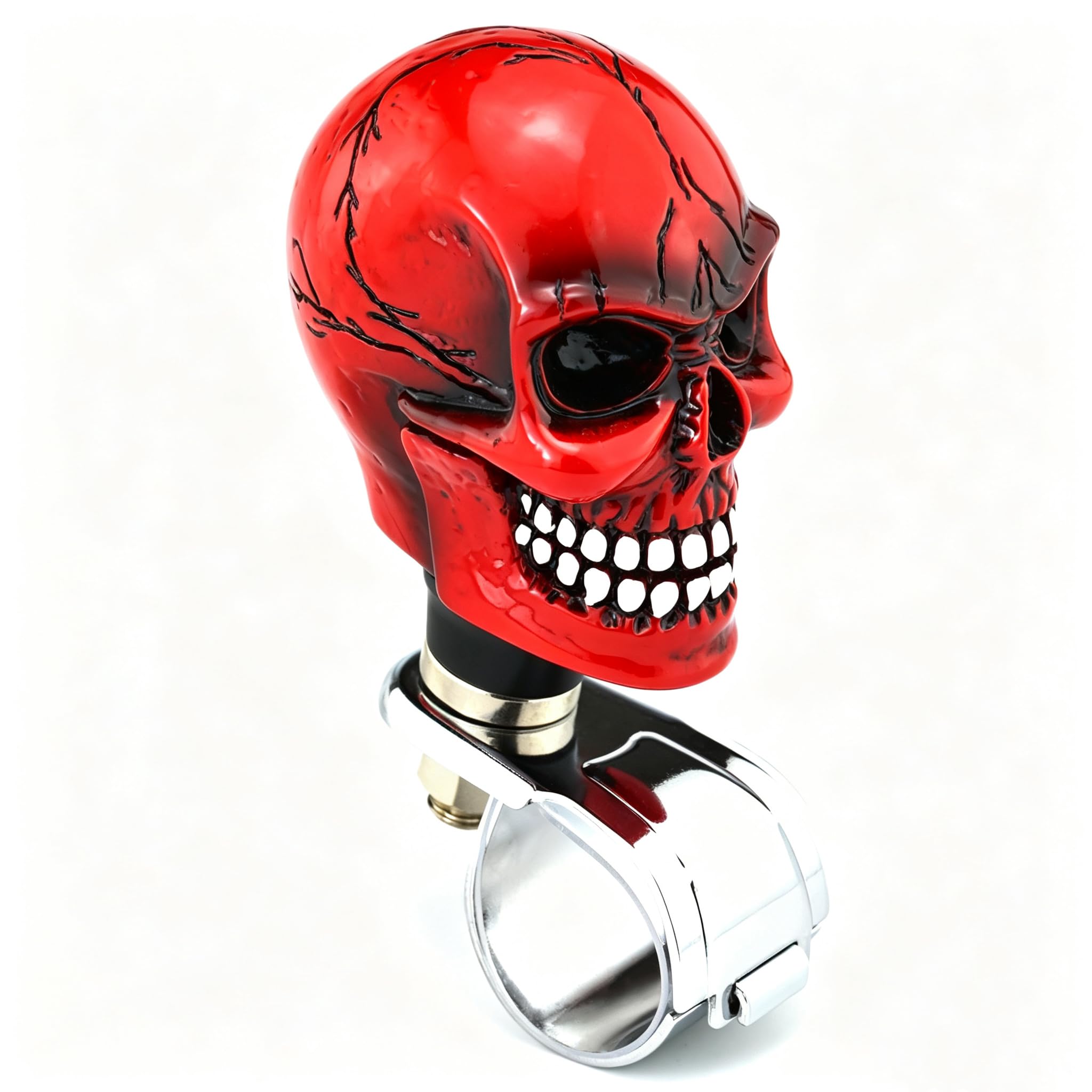Lunsom Raddrehknauf, Totenkopf-Form, Auto, Drehknauf, Selbstmordknauf, Powergriff, Steuerung, Harz, Lenkspinner, Drehhilfe, passend für die meisten Fahrzeuge, LKWs, Traktoren, Boote (Rot A)