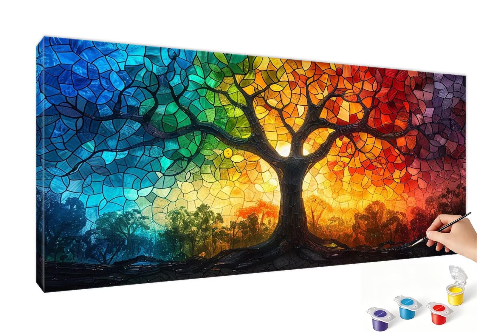 Peinture Numero Adulte Bleu Peinture Numéro Arbre DIY Coloriage par Numero Adulte 50x100cm avec Pinceaux et Acryliques, Sans Cadre, Kit Activité Manuelle Pour Décoration Été Maison Salon, Cadeau RB-29