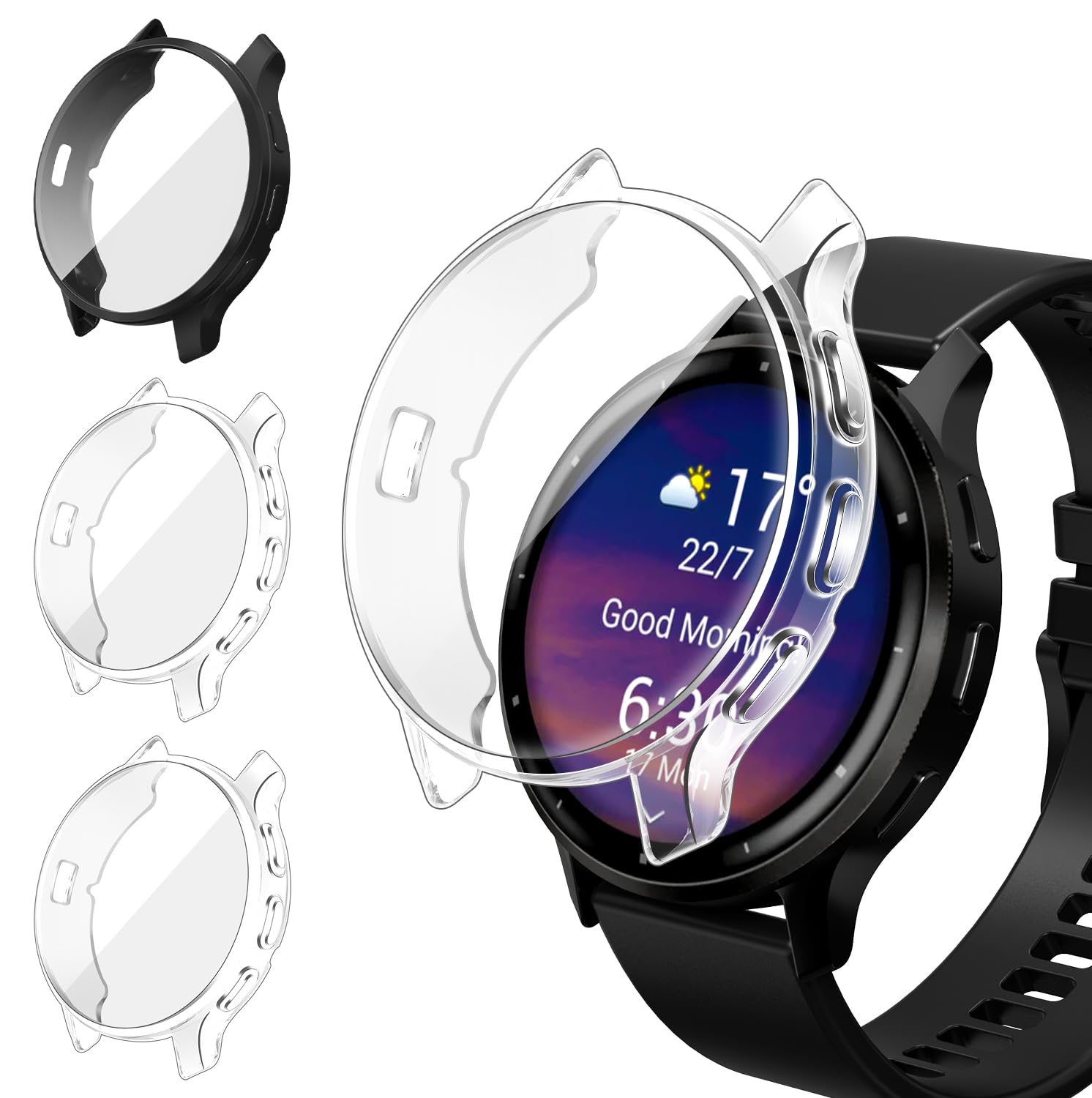 iVoler 3-pack etui z osłoną ekranu dla Garmin Venu 3 45mm, całkowicie osłaniające, odporne na wstrząsy i zarysowania, miękkie etui z TPU, 2 Przezroczyste + 1 czarne