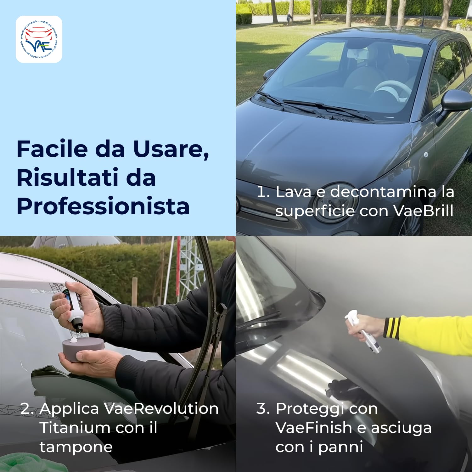 VAE Kit di Lucidatura Manuale Plus per Auto con Valigetta, Lucidante, Sigillante e Detergente Professionali, Inclusi Tampone, Spugna e Panni Microfibra – Auto Lucida e Protetta come dal Detailer