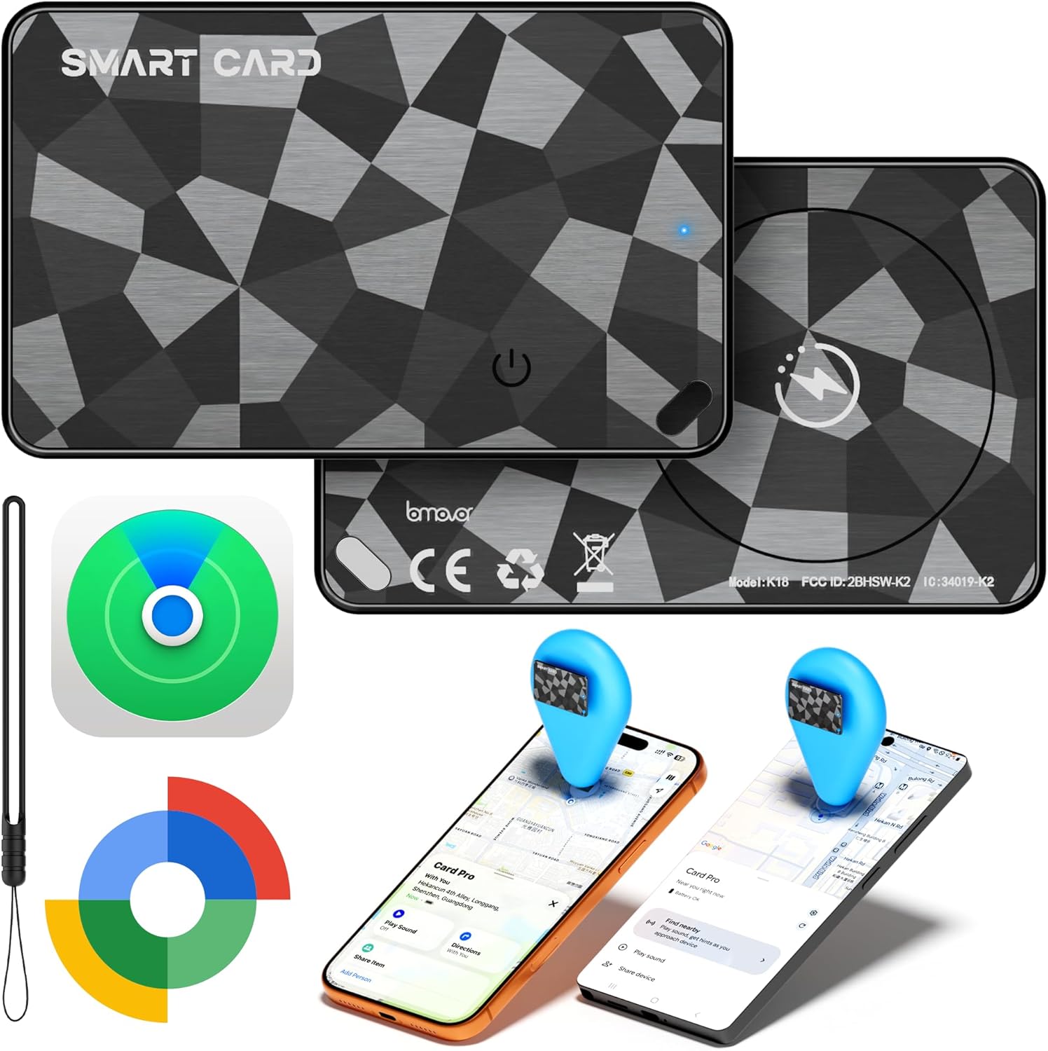 Wallet Tracker Card for iOS & Android, 6-13 Year Battery Slim Bluetooth Smart Card, Credit Card Size Smart GPS for Wallet Passport, Works with Apple Find My & Google Find Hub, Wireless Charging (2)