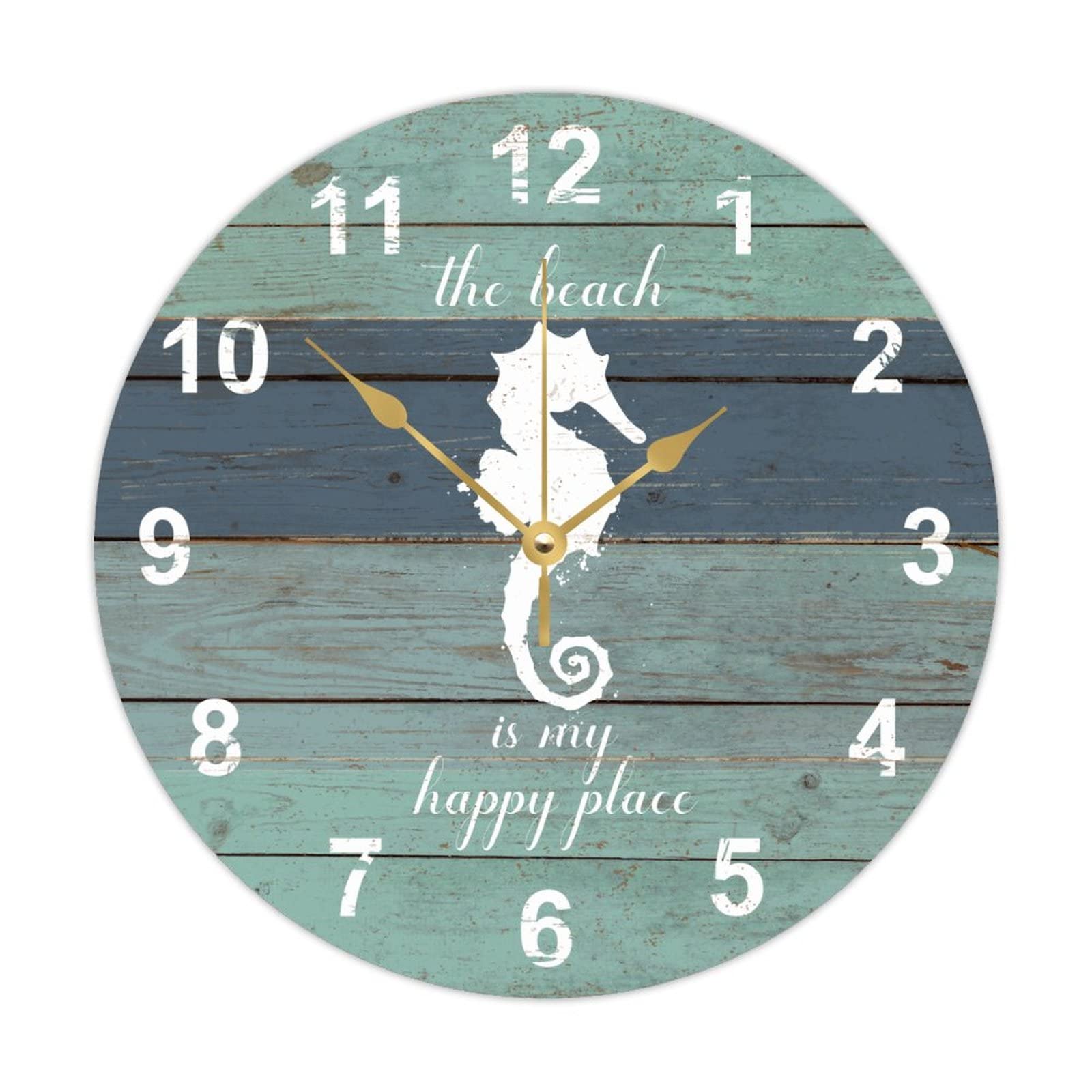 Horloge murale silencieuse en bois thème marin sans tic-tac