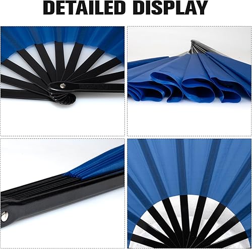 Miniatura 5 de QIRMIZI Abanico grande de 4 piezas para rave, abanicos de baile de línea que estallan en el suelo, abanicos que aplauden, abanicos de vaquero, Azul