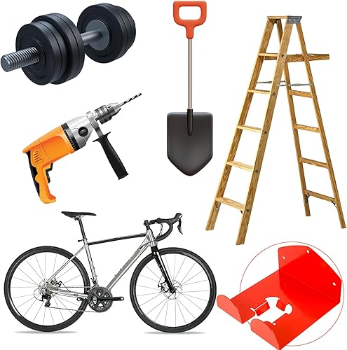 Miniatura 5 de lasuroa Organizador de almacenamiento de garaje, paquete de 2 estantes resistentes para recortadora de herramientas eléctricas de jardín, soporte