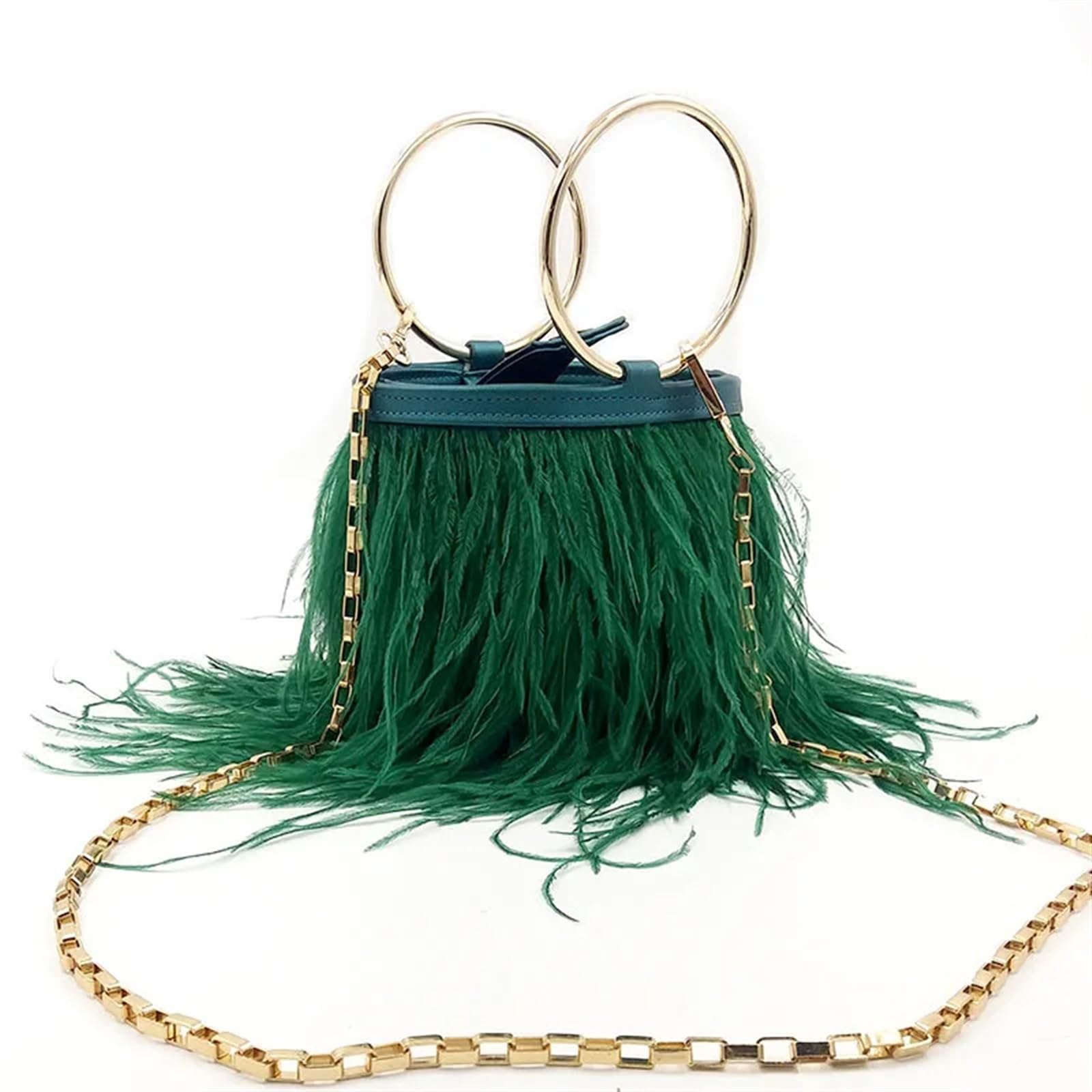 HKYBCF Feather Bag Feathers Bucket Bag Handbag Evening Bags Women's Pink Green Diamond Clutch Party Messenger Bag For Ladies(Green)