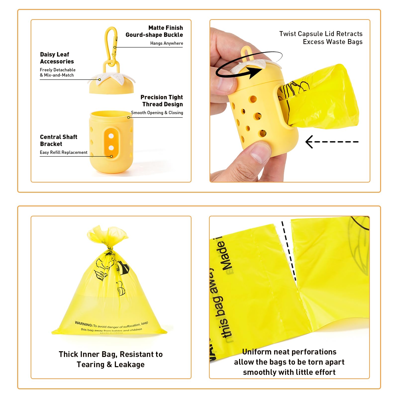 Lot de 2 distributeurs de sacs à déjections canines avec sacs à déjections canines, jaune et rouge