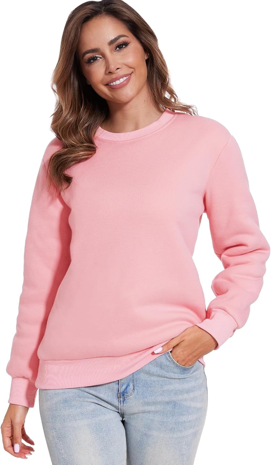 Flygo Women's Sherpa Lined Fleece Crewneck Pullover Sweatshirts Casual Winter Warm Sweatshirt - Image 2