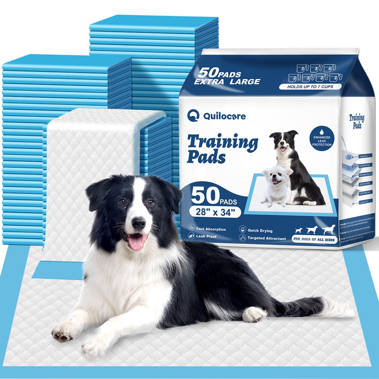 50 Empapadores Desechables, Almohadillas de Entrenamiento para Cachorros, Superabsorbentes, a Prueba de Fugas, de Secado Rápido, Extragrandes, para Entrenamiento en Jaulas y Uso en Interiores, XL