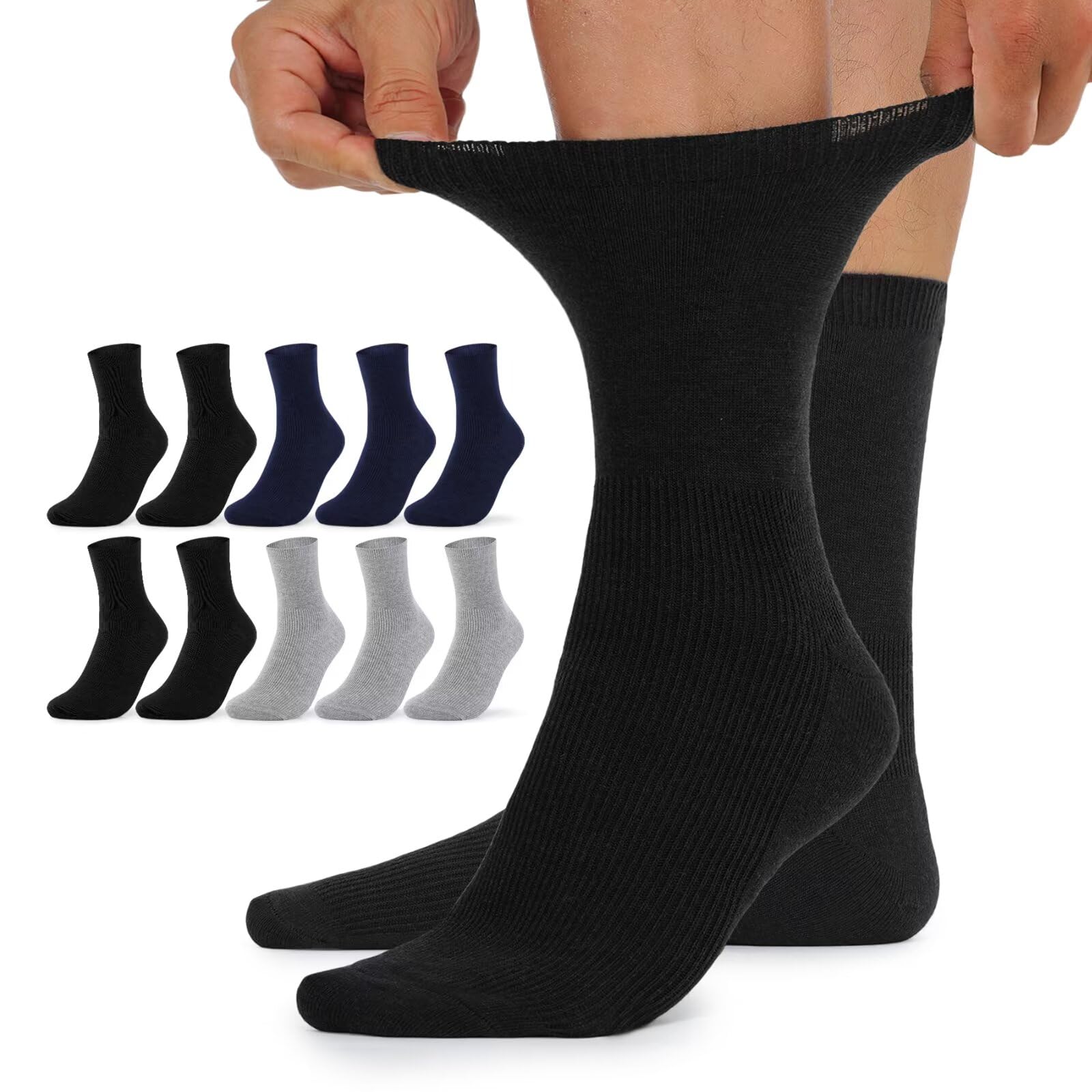 TUUHAW Socken ohne Gummibund Herren Diabetikersocken Damen Diabetiker Socken 47-50 10 Paar Comfort Baumwolle Schwarz Grau Dunkelblau Herrensocken Gesundheitssocken ohne Bund