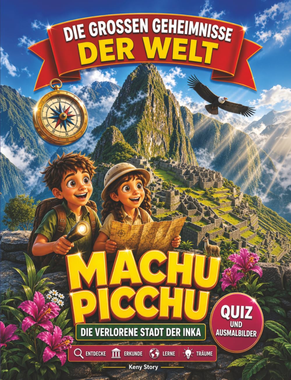 Machu Picchu: Die wahre Geschichte hinter dem Geheimnis: Inkas, verlorene Stadt, Anden, Sonnengott Inti, Terrassen, verborgene Schätze, Hiram Bingham, Quiz und Ausmalbilder für Kinder