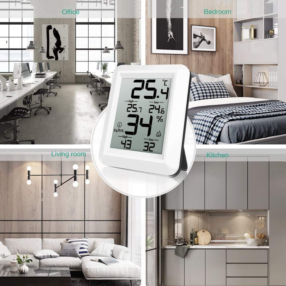Termometro Igrometro Orologio, Misuratore di umidità Digitale per Interni Termometro Monitor con Display LCD Facile da Leggere, per Ufficio Camera da Letto Cucina Baby Room