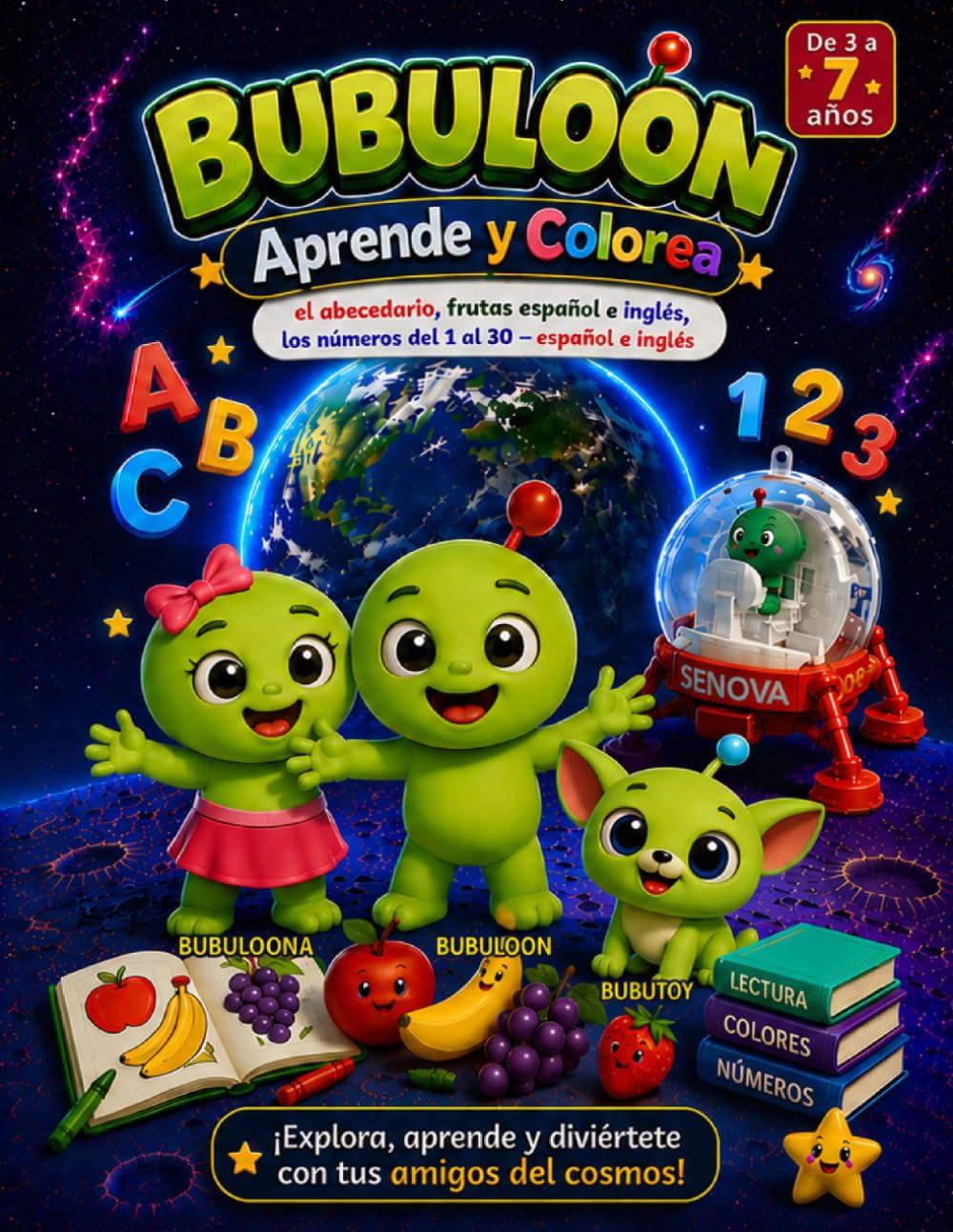 Bubuloon Aprende y Colorea: Libro Infantil Bilingüe Español-Inglés para Aprender Abecedario, Números, Colores, Frutas y Cuentos para Niños de 3 a 7 Años