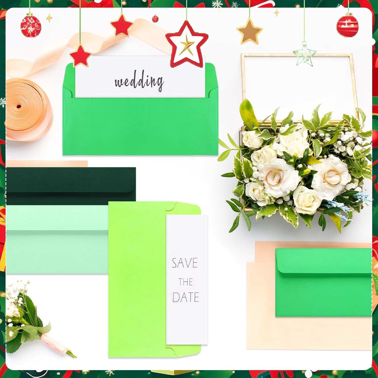 Outus 500 Pcs #10 Colored Envelopes Business Envelopes Adhesive Security Letter Size for Mailing Office Letter Check Invoices Letterhead Invitations Announcements 4-1/8 x 9-1/2''(Green Series)