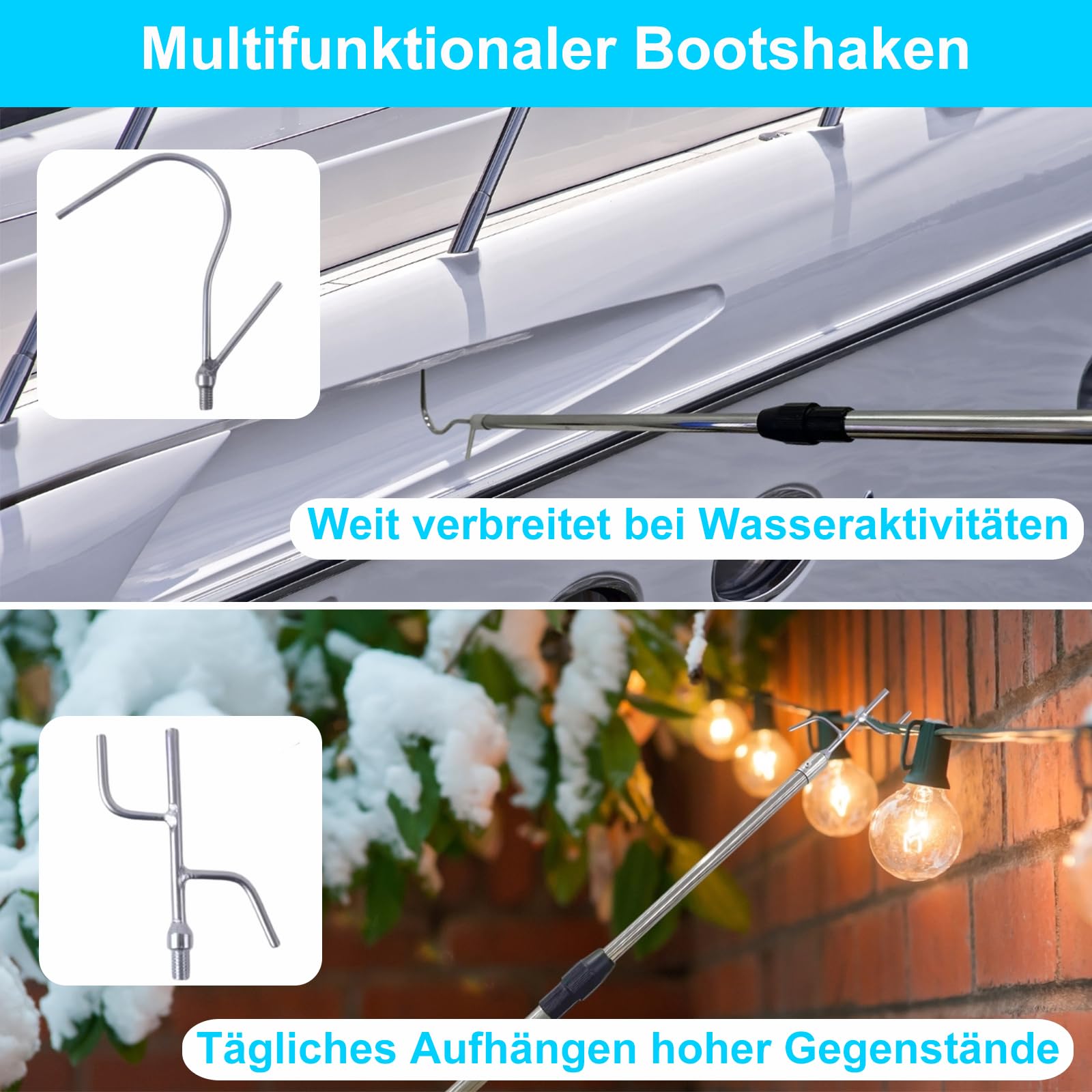 BeGrit Teleskop Bootshaken Edelstahl Ausziehbar Dock Polen 90-250 cm,Ø 25mm seewasserbeständig Schleusenhaken Langlebig Rostbeständig Ausziehbar Bootshaken für Boot Docking Positionieren