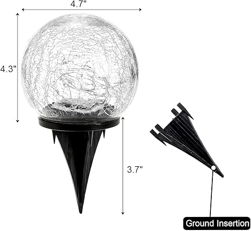 Miniatura 3 de Hbaushun Paquete de 2 luces solares de jardín, impermeables, 30 LED de vidrio agrietado, bola de vidrio agrietado, luces de suelo para camino,