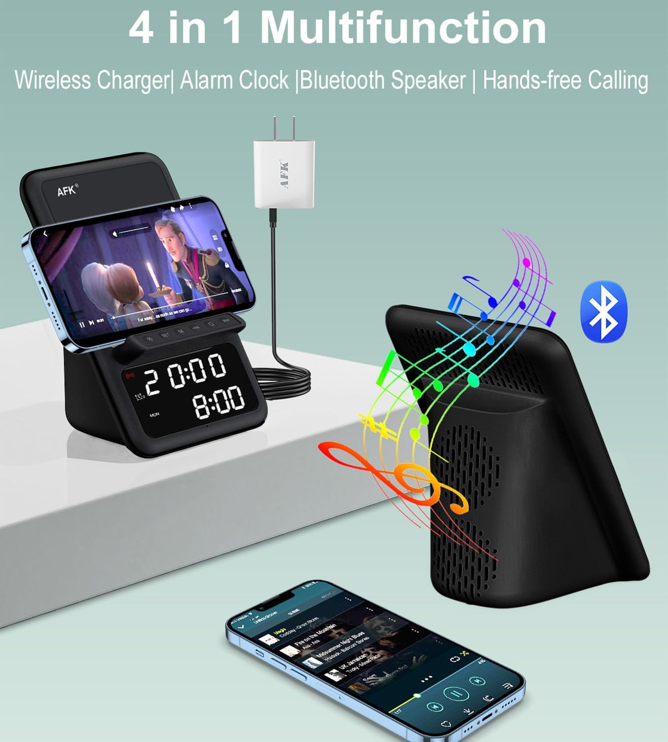 Unleash Convenience: AFK Wireless Charging Station with Bluetooth Speaker & Alarm Clock Review