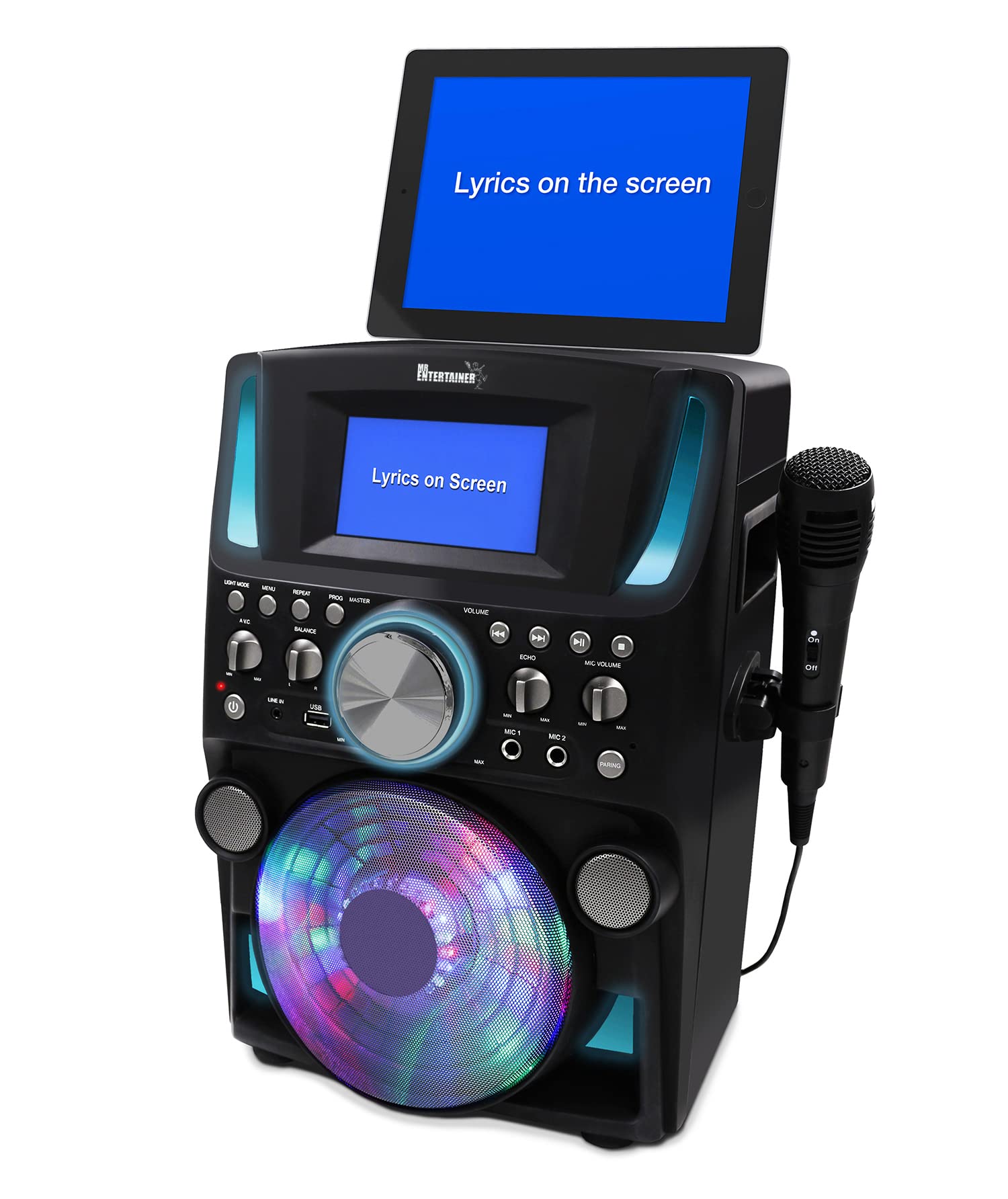 Machine à Karaoké Beatbox Bluetooth Avec écran - Lecteur CDG, Enregistrement, Lumières, Micros, Reconditionnée