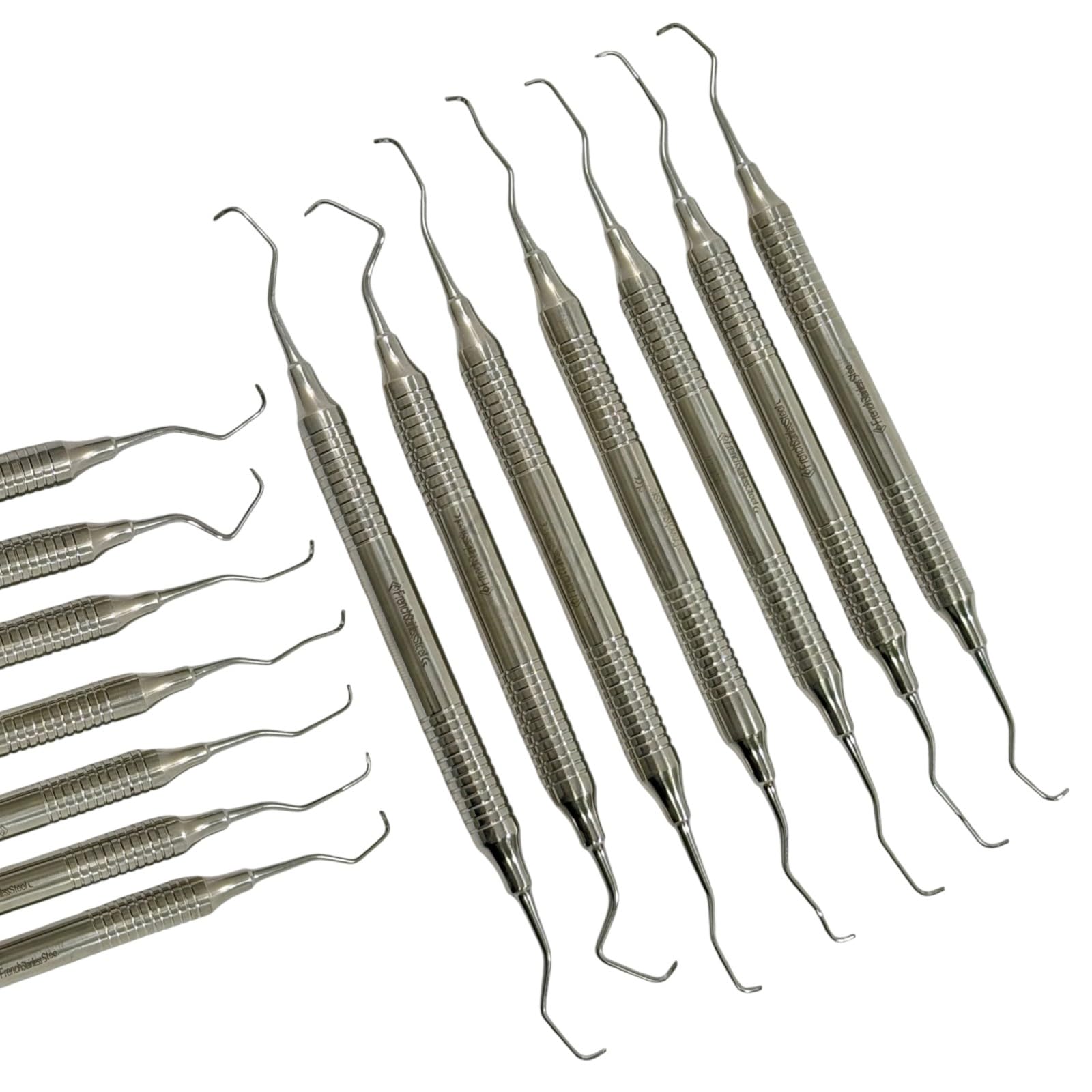 Hollow Handle Dental Gracey Curettes Scalers, Double-Ended, Lightweight Ergonomic Handle | French Stainless Steel (Set of 7)