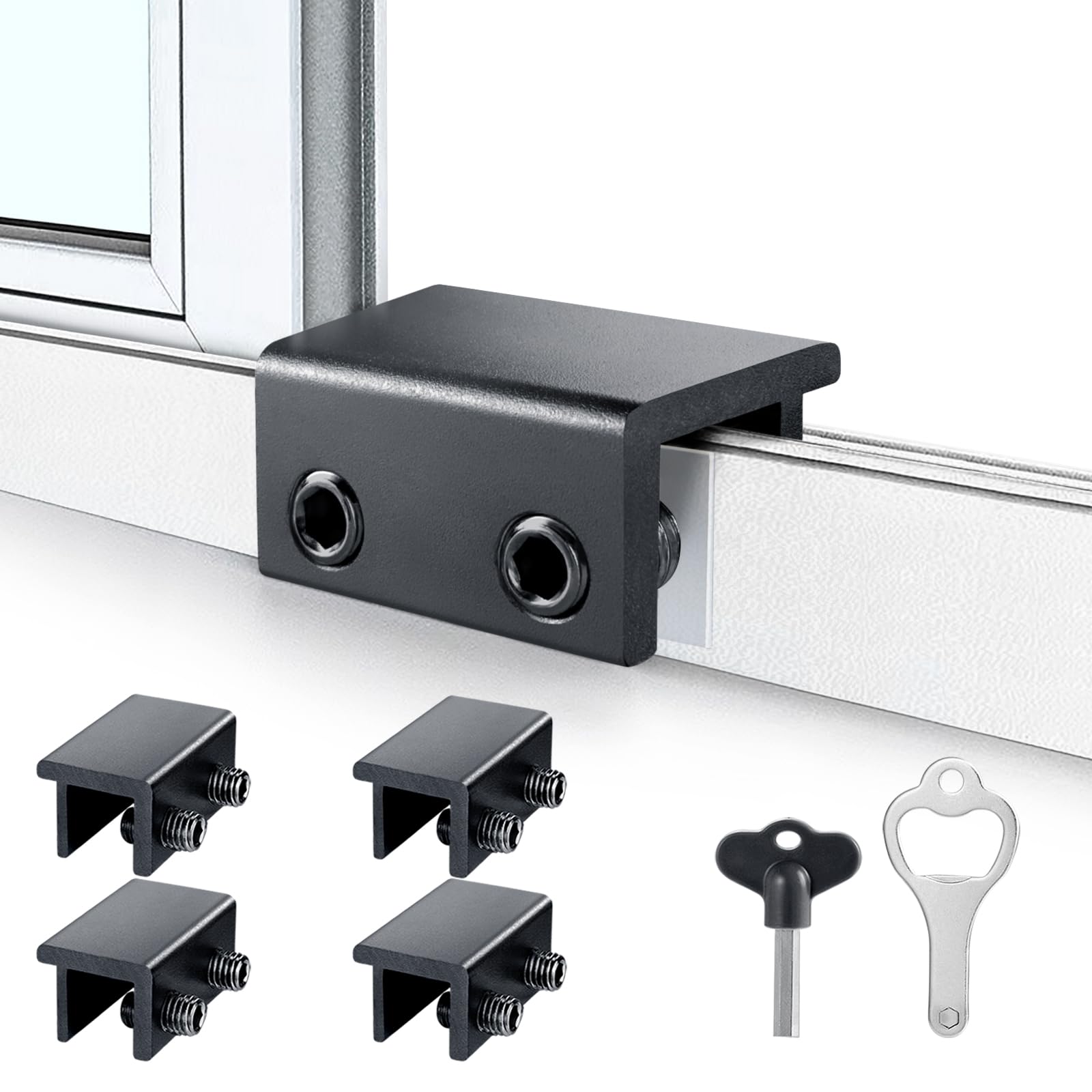 Window Locks-Window Locks for Sliding Windows - Sliding Window Lock Security with Keys - Adjustable Sliding Door Lock - Without Drilling,Child Locks for Sliding Door,Patio Door(4 Sets Black)