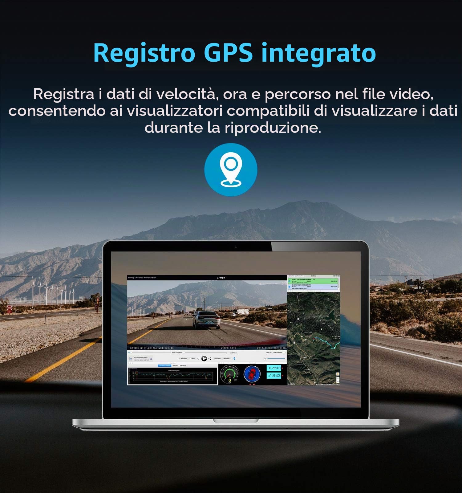 VIOFO A129 DUO Dash Cam 1080P per Auto WIFI 5GHz Veloc, GPS Logge Telecamera Auto Doppia Front + Rear, FHD con 2'' LCD Schermo, Parcheggio Mode 48h, Sony Sensor, Registrazione Continua