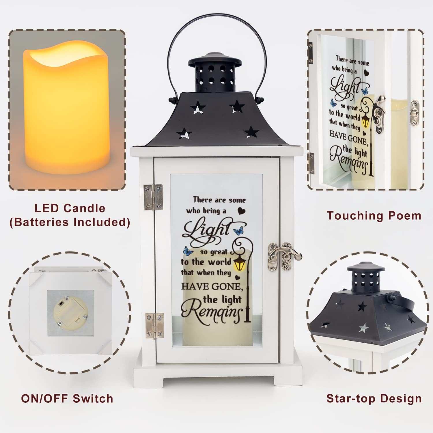 Memorial Lantern, Sympathy Memorial Gifts for Loss of Loved One, Mother, Father, Husband, Bereavement Gift Ideas, Black Metal Remembrance Gifts, Tabletop & Hanging - There're Some Who Bring a Light - Image 2