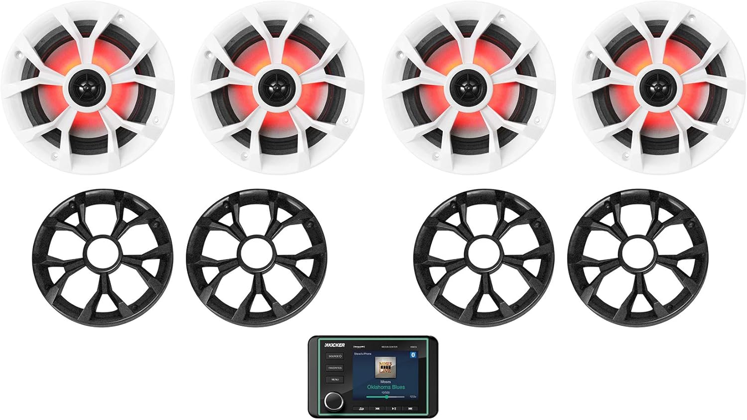 Kicker Kmc5 Marine Digital Media Receiver W/Bluetooth/USB+(4) 6.5" Led Speakers