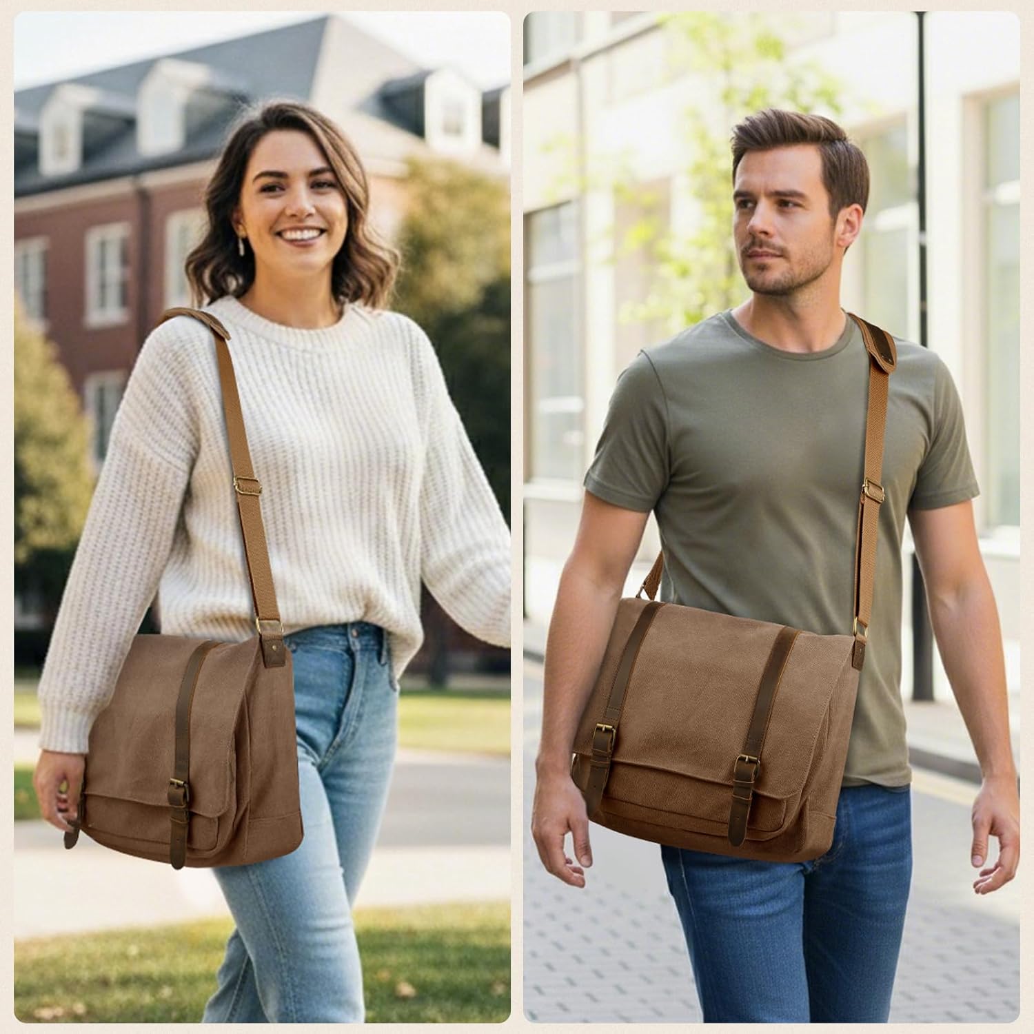 SMRITI Vintage Canvas Messenger Bag for Men 15.6-16 inch Laptop bag,Computer Satchel Shoulder Bag for School Work Travel (Coffee) - Image 2