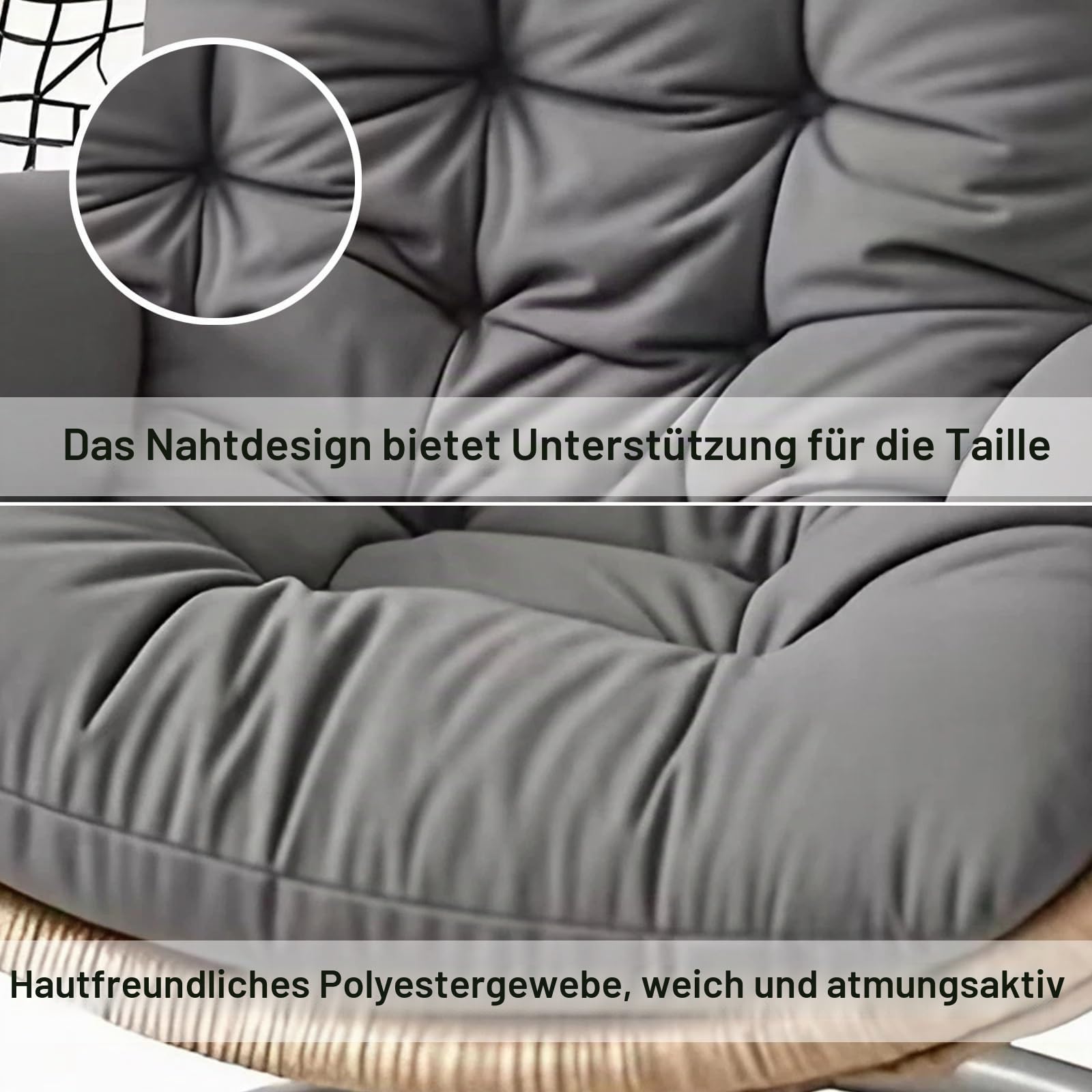 Verdicktes Polyester-Kissen mit Rückenlehne für Hängesessel, Garten-Cocoons und Eierstühle - Bequemes Sitzpolster(Dark Gray)