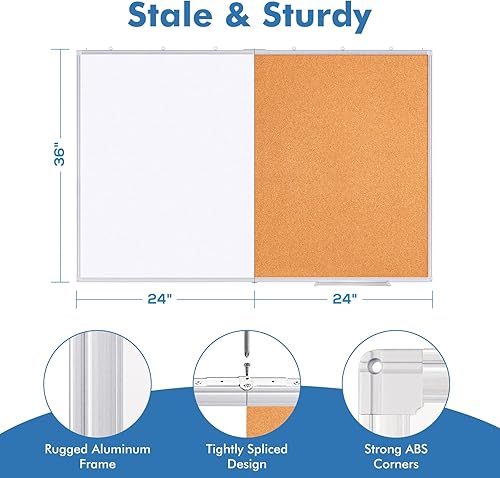 Vista 30 de Combo de pizarra blanca magnética y tablero de corcho, 36 x 24 pulgadas, tablero de mensajes de borrado en seco montado en la pared para el hogar