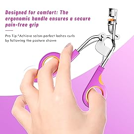 Eye Lash Curler with 6 Extra Replacement Pads, Whalrce Great Curling Effect Premium Lash Curler, Comfortable to Grip -Orange Purple Silver