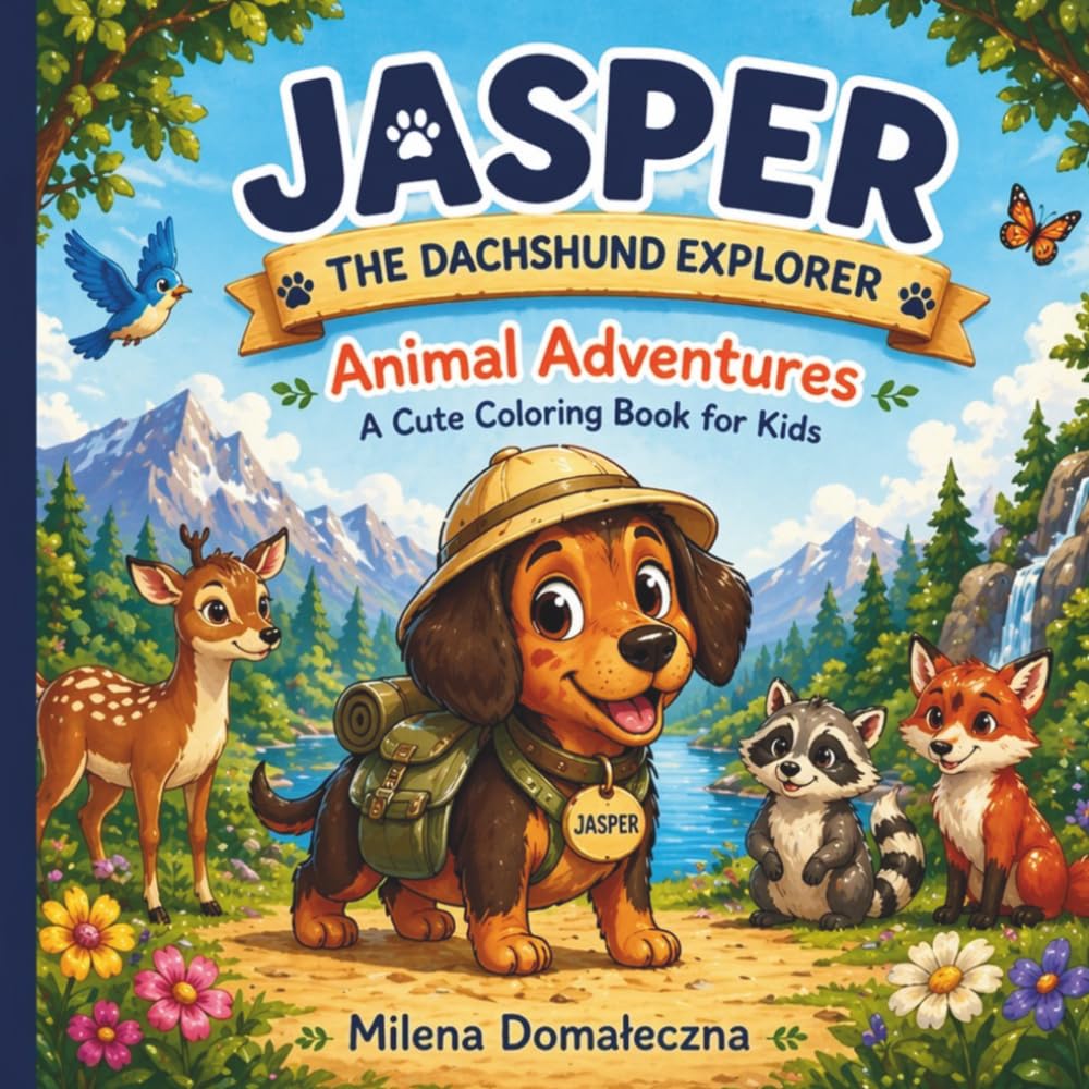Jasper the Dachshund Explorer: Animal Adventures – A Cute and Easy Coloring Book for Kids Ages 3–8
