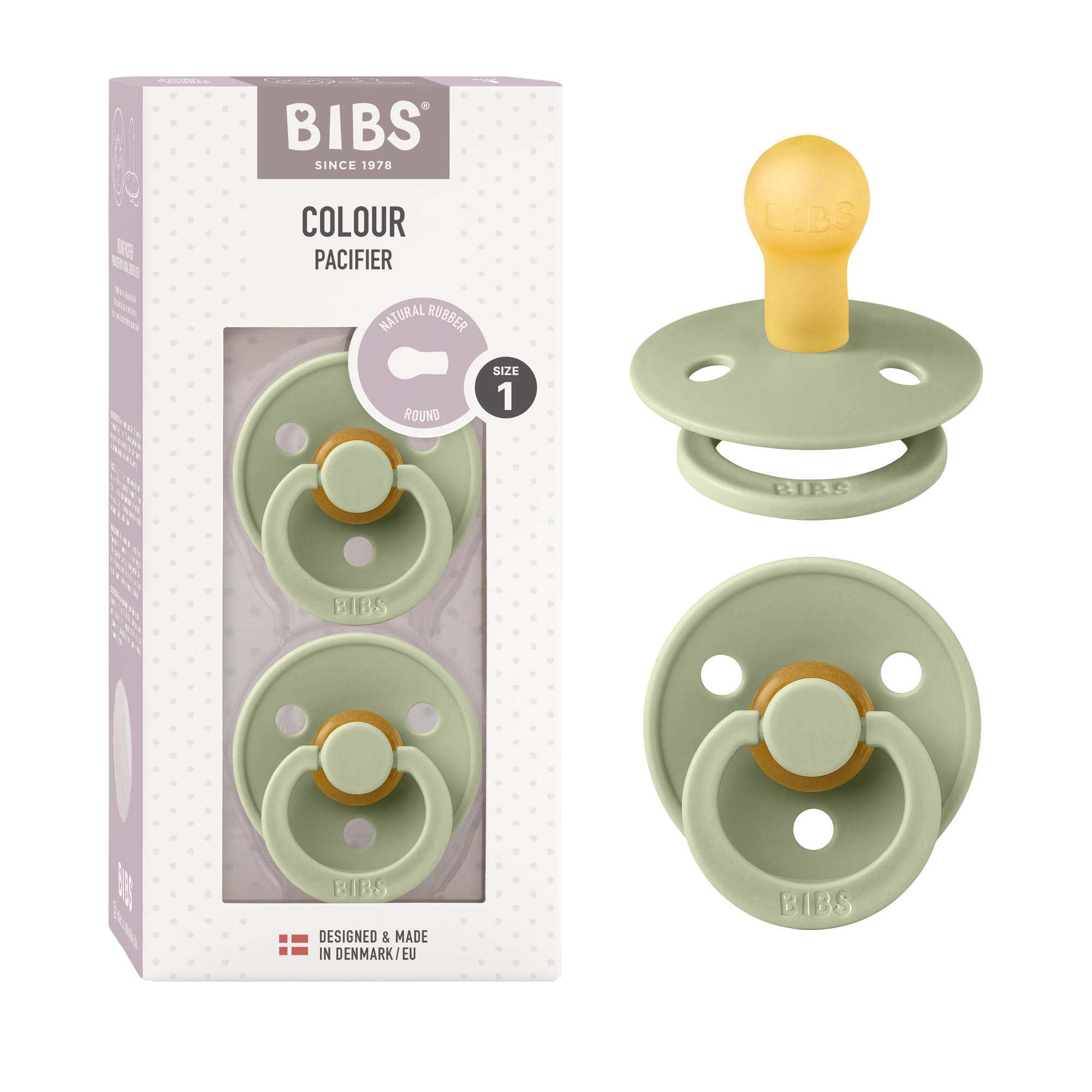 BIBS Colour Paquete de 2 chupetes. Libre de BPA, Tetina redonda. Látex natural, Talla 1 (0-6 meses), Baby Blue/Baby Blue — view 32