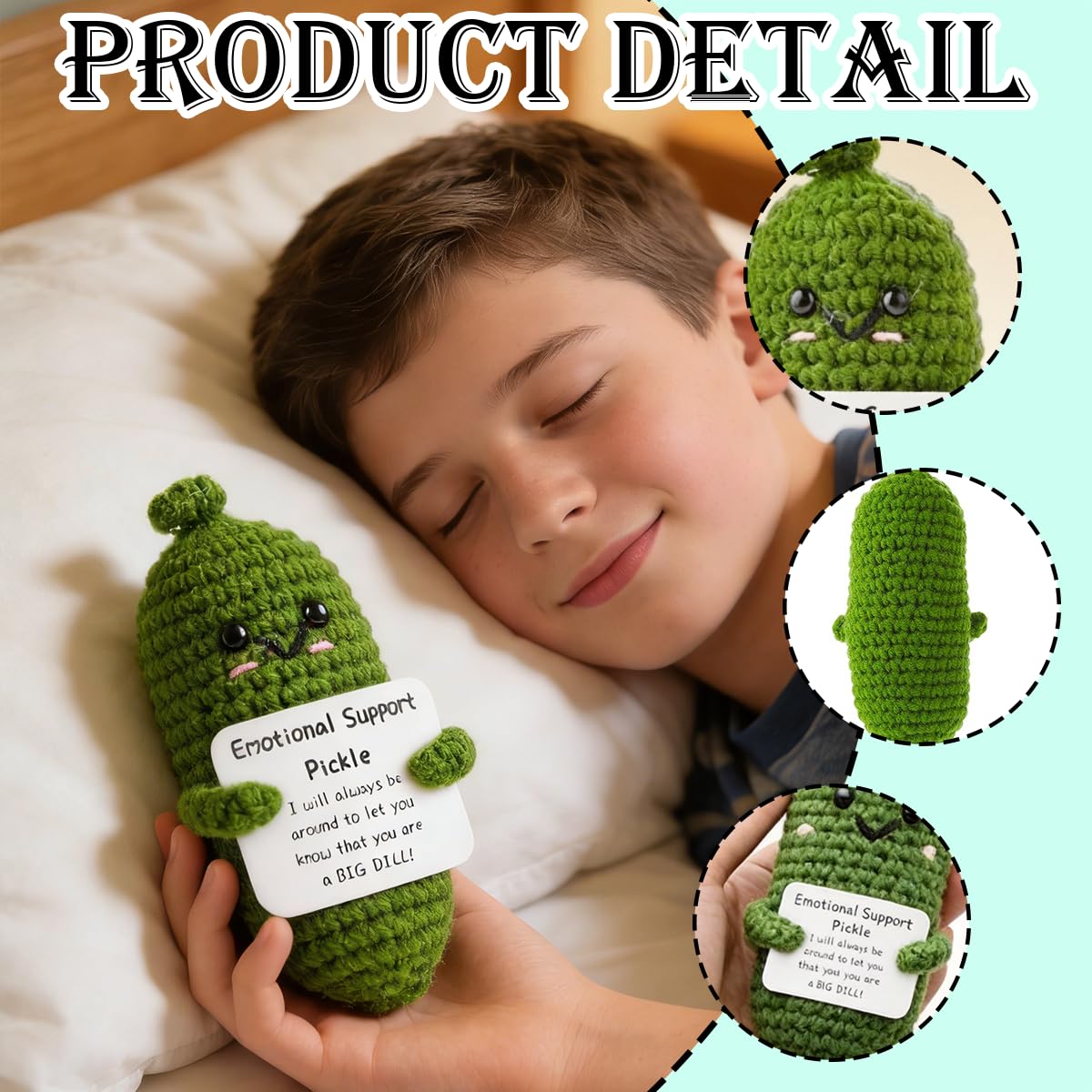 Handmade Pickle Plush,Emotional Support Vegetable for Comfort Positive Gift for Friends - Image 3