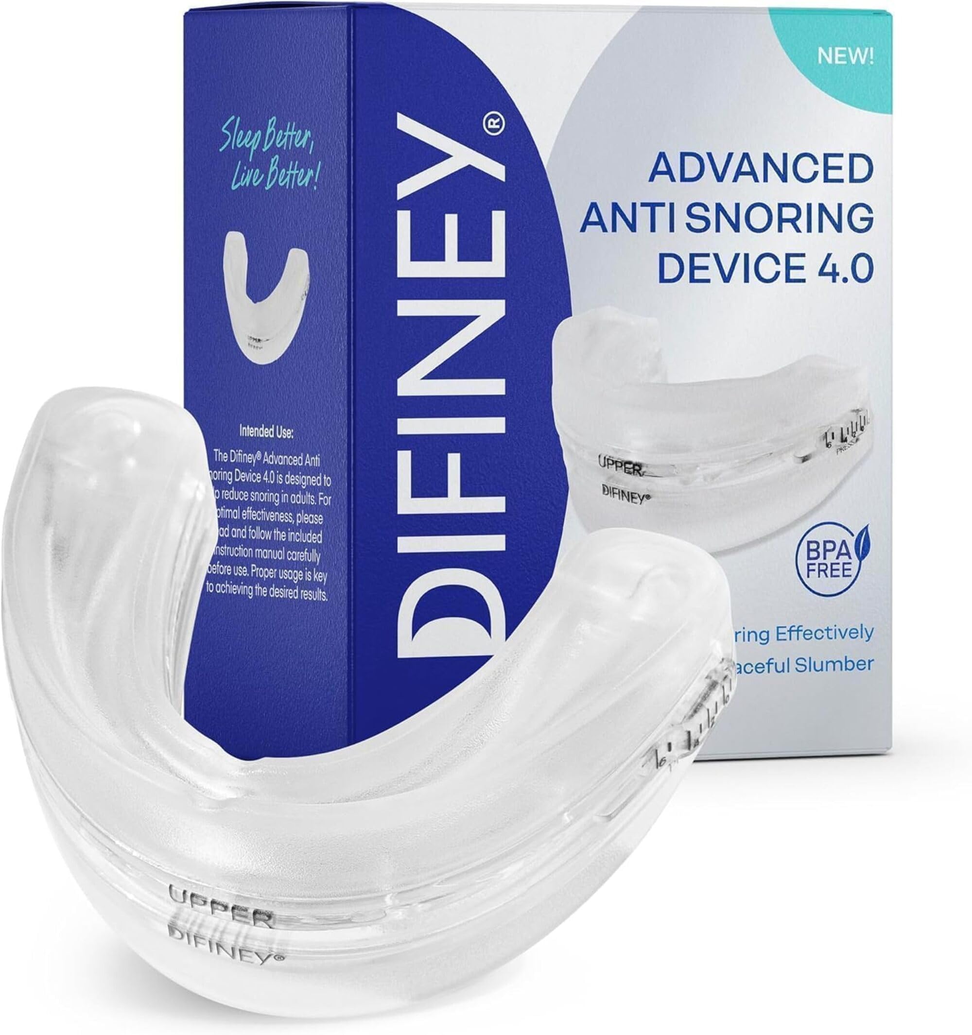 Difiney Advanced Anti Snoring Device 4.0: FDA-Cleared Snoring Solution – Adjustable Snore Stopper Mouth Guard for Men &amp; Women – Anti Snoring Mouthpiece to Improve Sleep – Reusable Night Use
