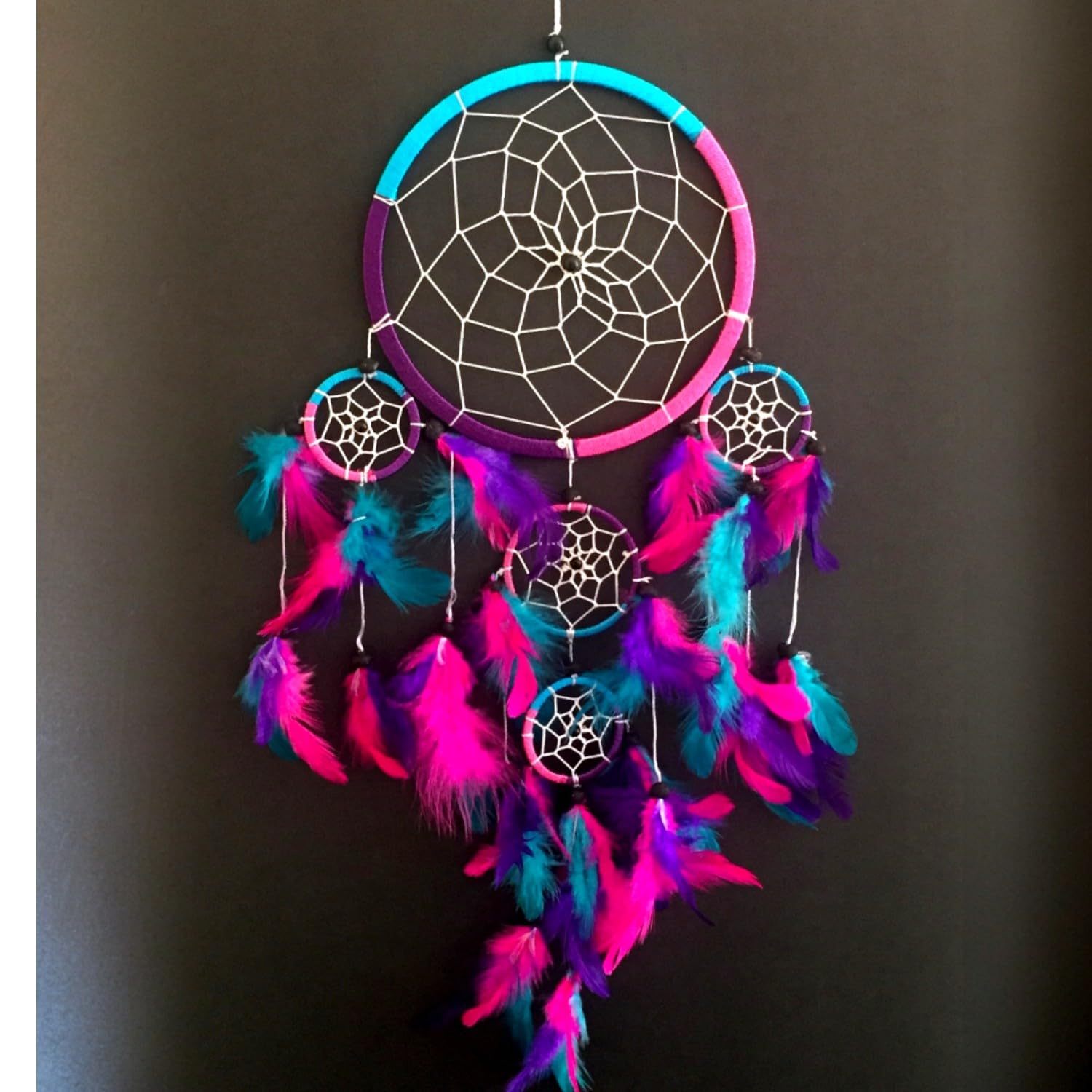OMA Large Dream Catcher Wall Decor – Tie Dye Dream Catcher with Purple, Turquoise & Pink Feathers for Bedroom, Living Room, Dorms & Gift, Size - 9” x 30”