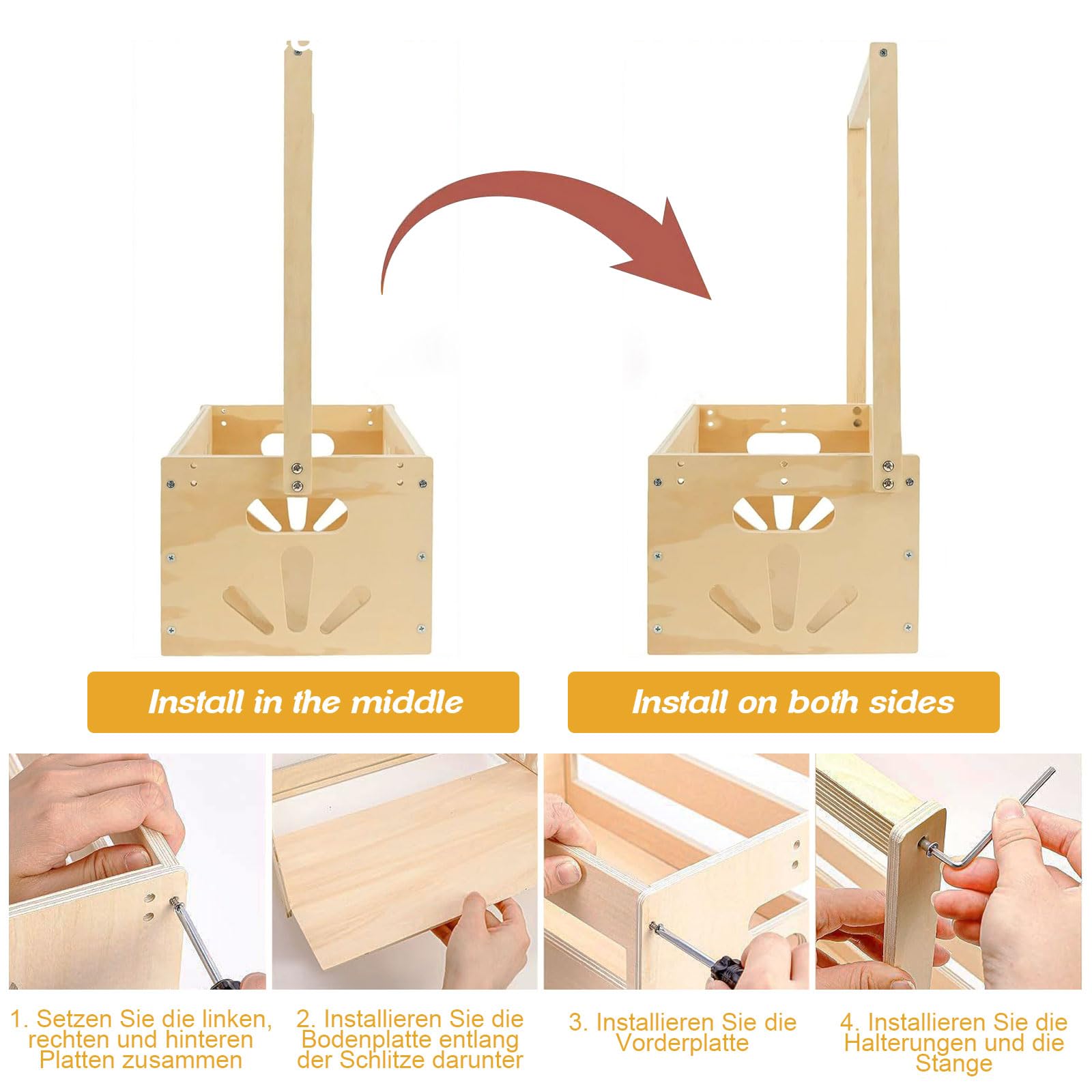 WORLUDE Wooden Crate with Handle, Baby Shower Crate Closet with Hanging Rail Wooden Storage Crates - Image 3