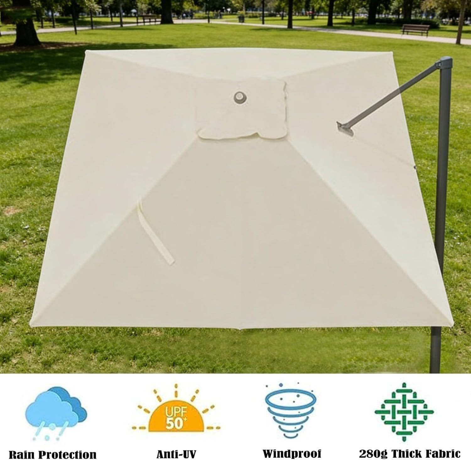 Freischwingender versetzter Regenschirm-Ersatzdach, 2,4 x 2,4 m, 3,4 x 3,4 m, quadratisch, wasserdicht, UV- und lichtbeständig, für 8 Rippen, Outdoor-Hofmarkt-Regenschirm, robuster Stoff, Rahmen nicht