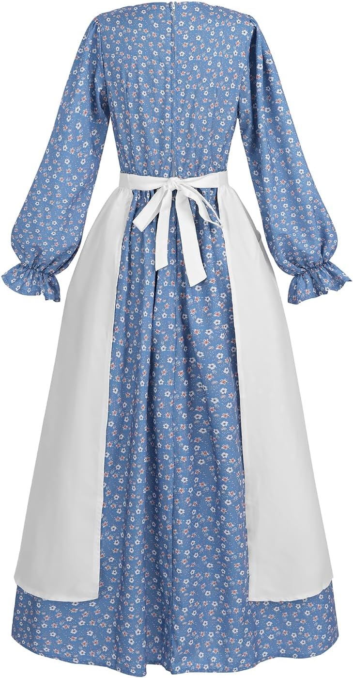 LTAKK Colonial Dress Women Pioneer Costume Pilgrim Prairie Dresses Floral Civil War Dress