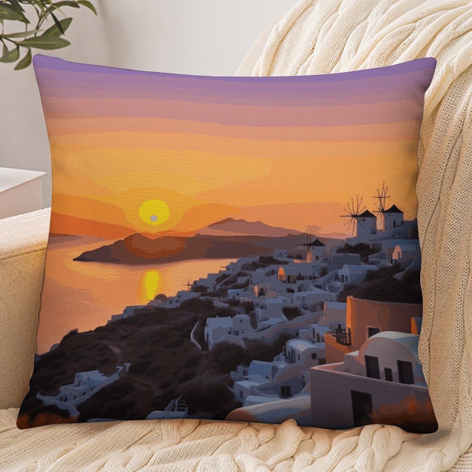 Fekiloot Style Greece Island Sunset Landscape Pillowcase Pillow Sham Pillow Case