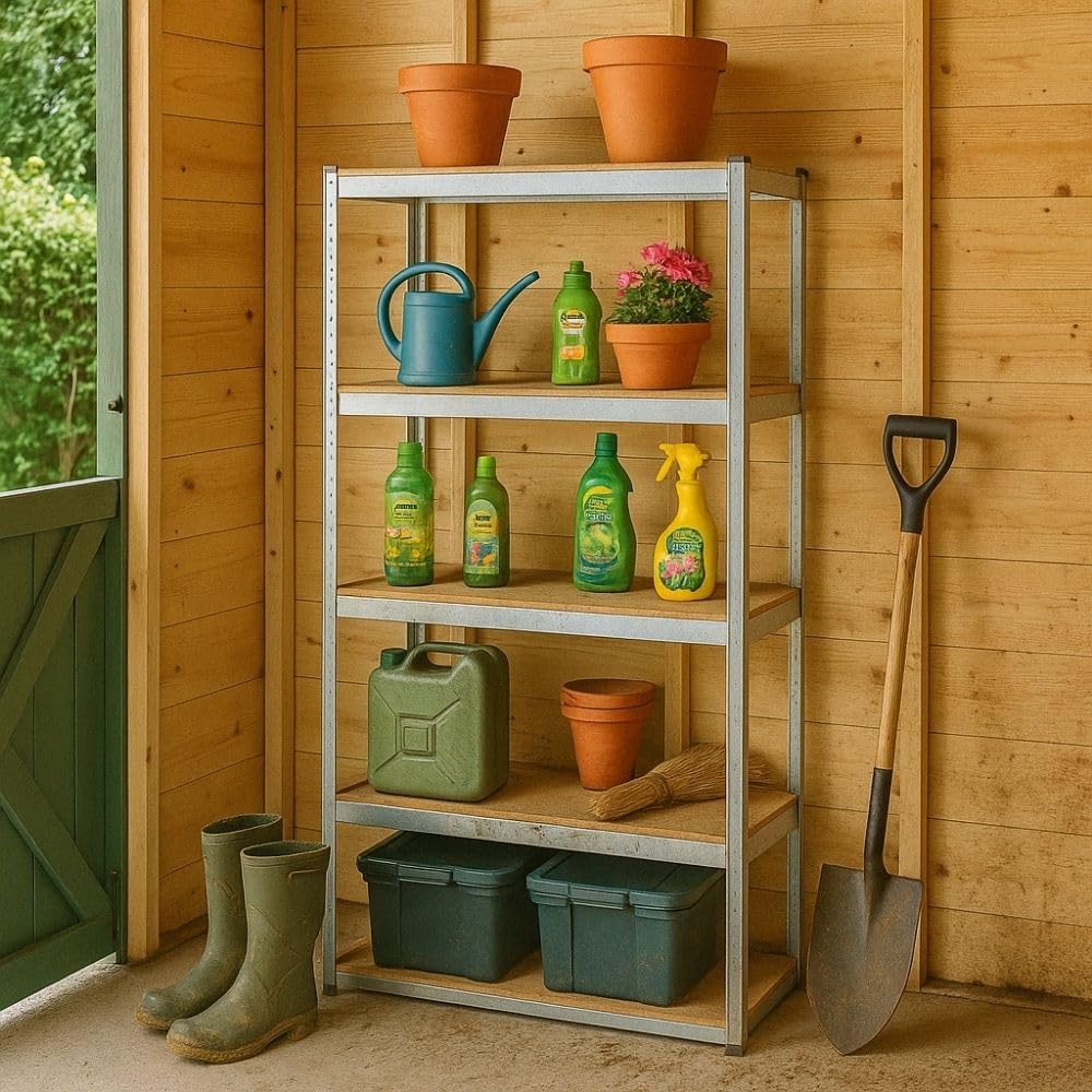 Étagère Rangement, 90 x 180 cm - Étagère Garage, Modulable, Métal Galvanisé, 5 Niveaux - Étagère Charge Lourde, 175 kg/Plateau - Établi Atelier Garage - Montage Sans Vis - 40 cm - Gris