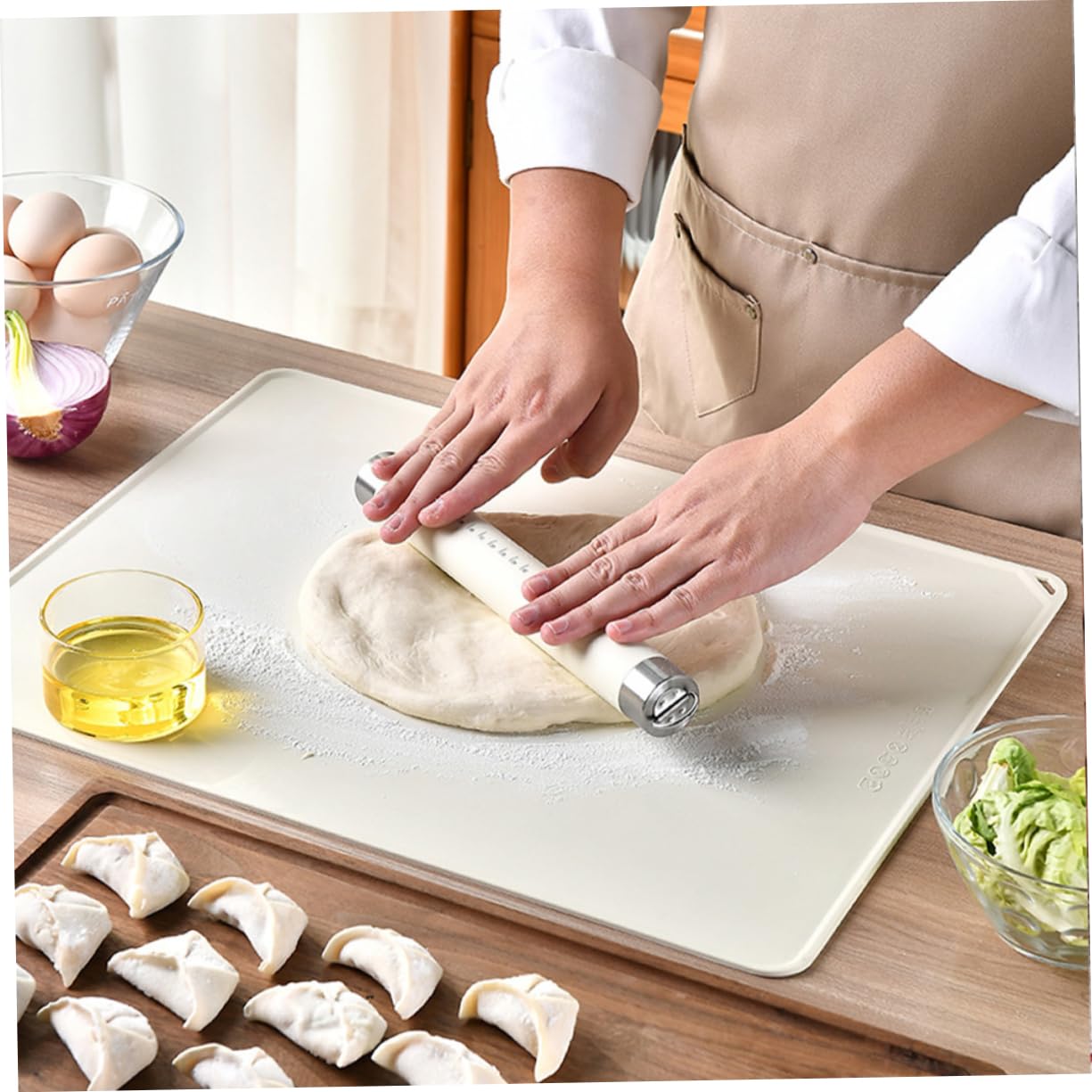 Amosfun Almohadilla De Amasar De Silicona Rodillo Para Pan Esterilla Antideslizante Para Hornear Para Repostería y Amasado De Masa Reutilizable