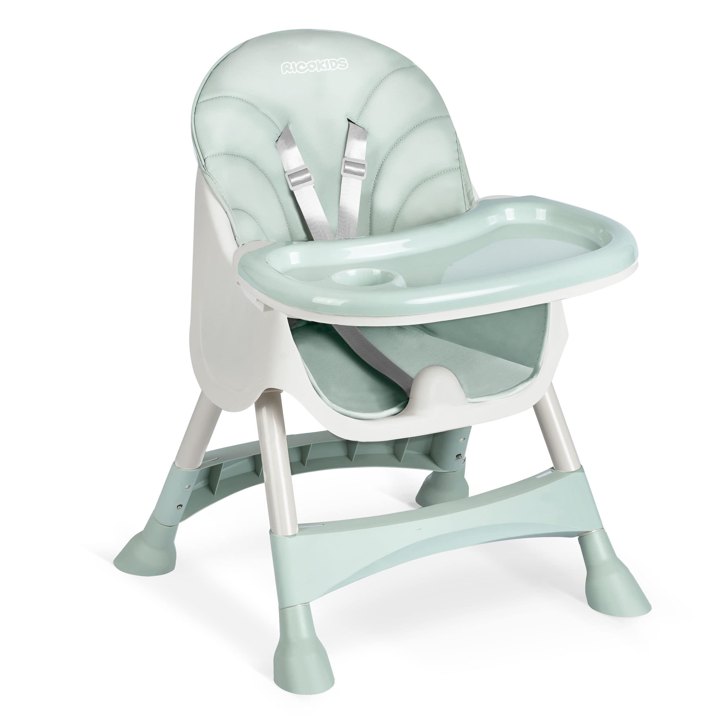 Ricko Kids - Seggiolone per bambini, con vassoio per mangiare, sedia per bambini, pieghevole, dalla nascita, facile da pulire, 83 x 60 x 110 cm, colore: verde