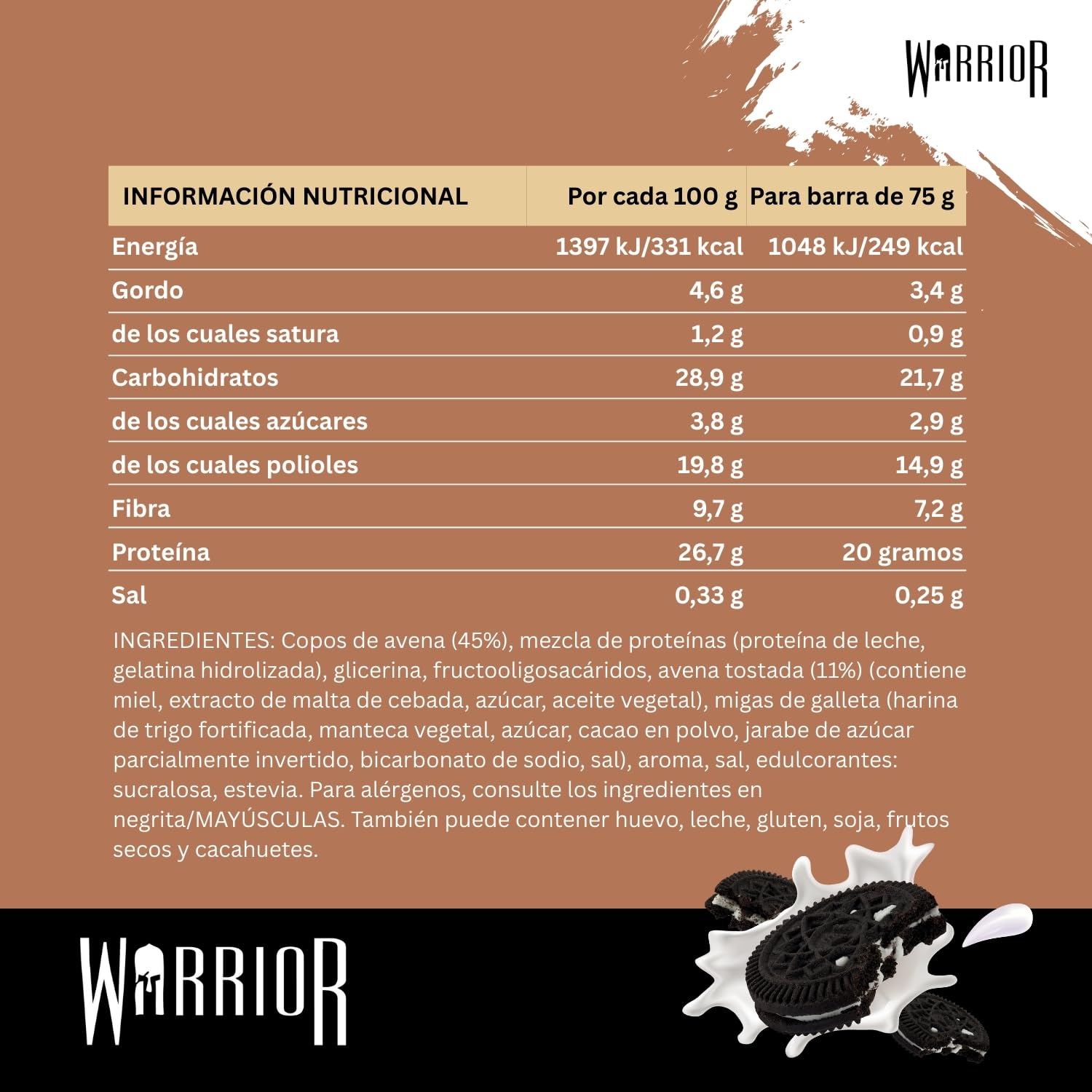 Warrior RAW Flapjack 20 g de Proteína – Pack de 12 x 75 g – Avena Alta en Fibra y Baja en Azúcar – Snack Saludable y Energético (Galletas y crema)