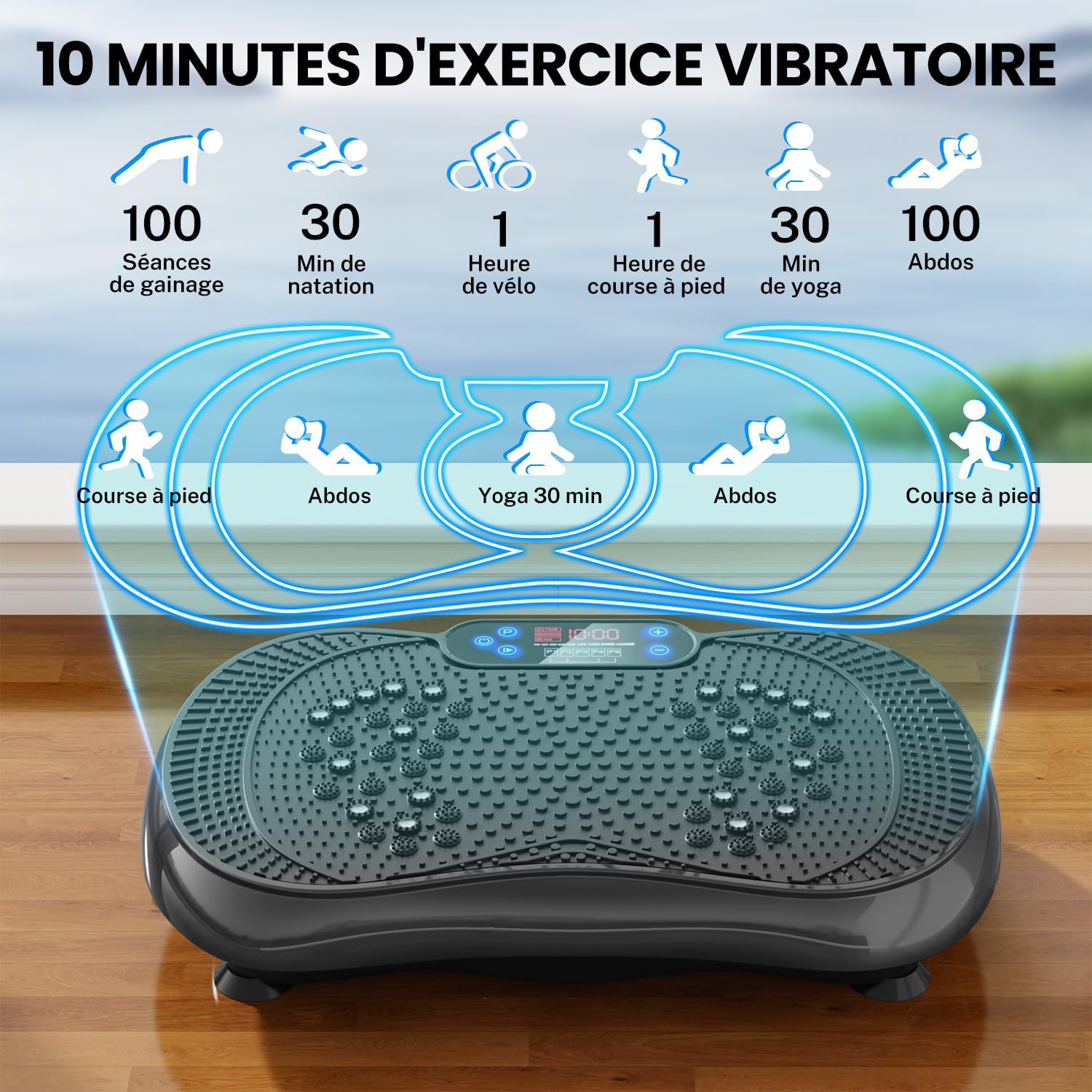 Plateforme Vibrante et Oscillante Fitness 100 Vitesses Télécommande Bandes Machine Sport Maison Silencieuse Capacité 225kg