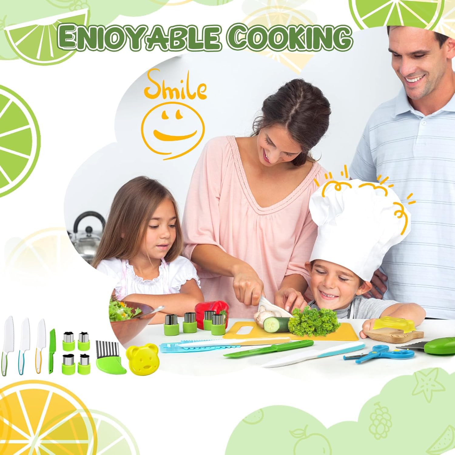 Kit Couteau de Cuisine pour Enfants, 18 Pièces Couteau Sécurité de Cuisine pour Enfants, Peut Etre Utilisé pour Couper et Cuisiner, Ustensile Cuisine Enfant à Partir de 2 ans