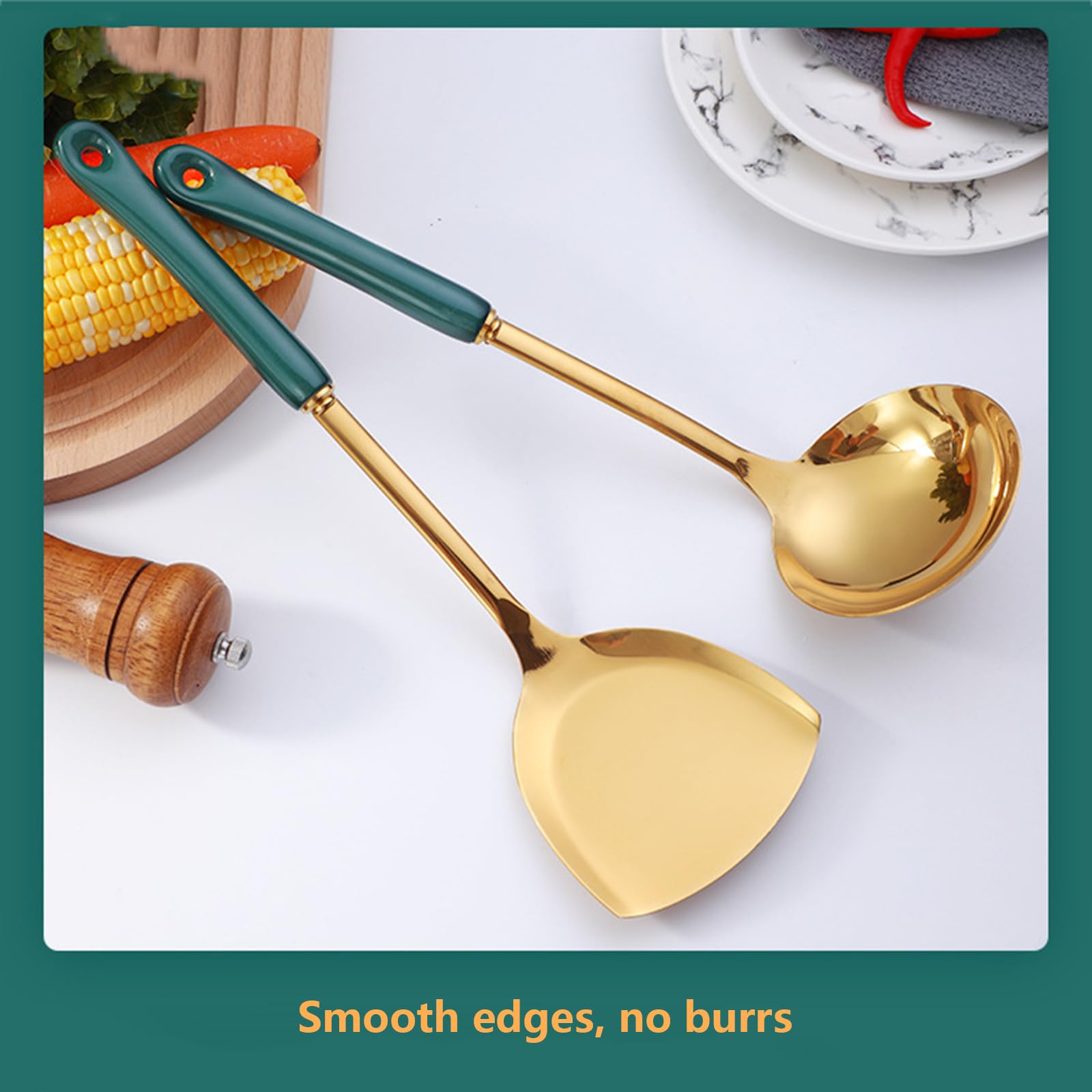Juego De Utensilios De Cocina De 7 Piezas con Soporte, Mango De Cerámica Antiadherente Resistente Al Calor, Juego De Utensilios De Cocina De Acero Inoxidable, Utensilios De Cocina