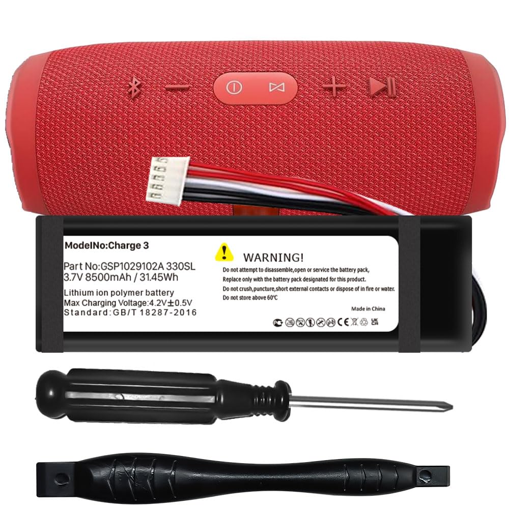 Batteria da 8500 mAh per JBL Charge 3, batteria di ricambio migliorata da 3,7 V, compatibile con altoparlante GSP1029102A 330SL con strumento di riparazione (modello n.: Charge 3)