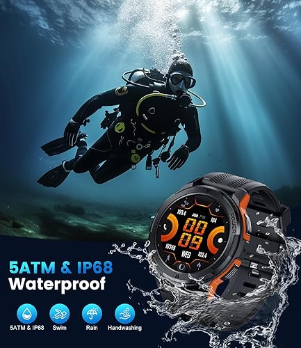 Miniatura 3 de AMOLED - Reloj inteligente militar de 1.43 pulgadas para hombre, con texto y llamadas, 5ATM, impermeable, rastreador de actividad física, frecuencia