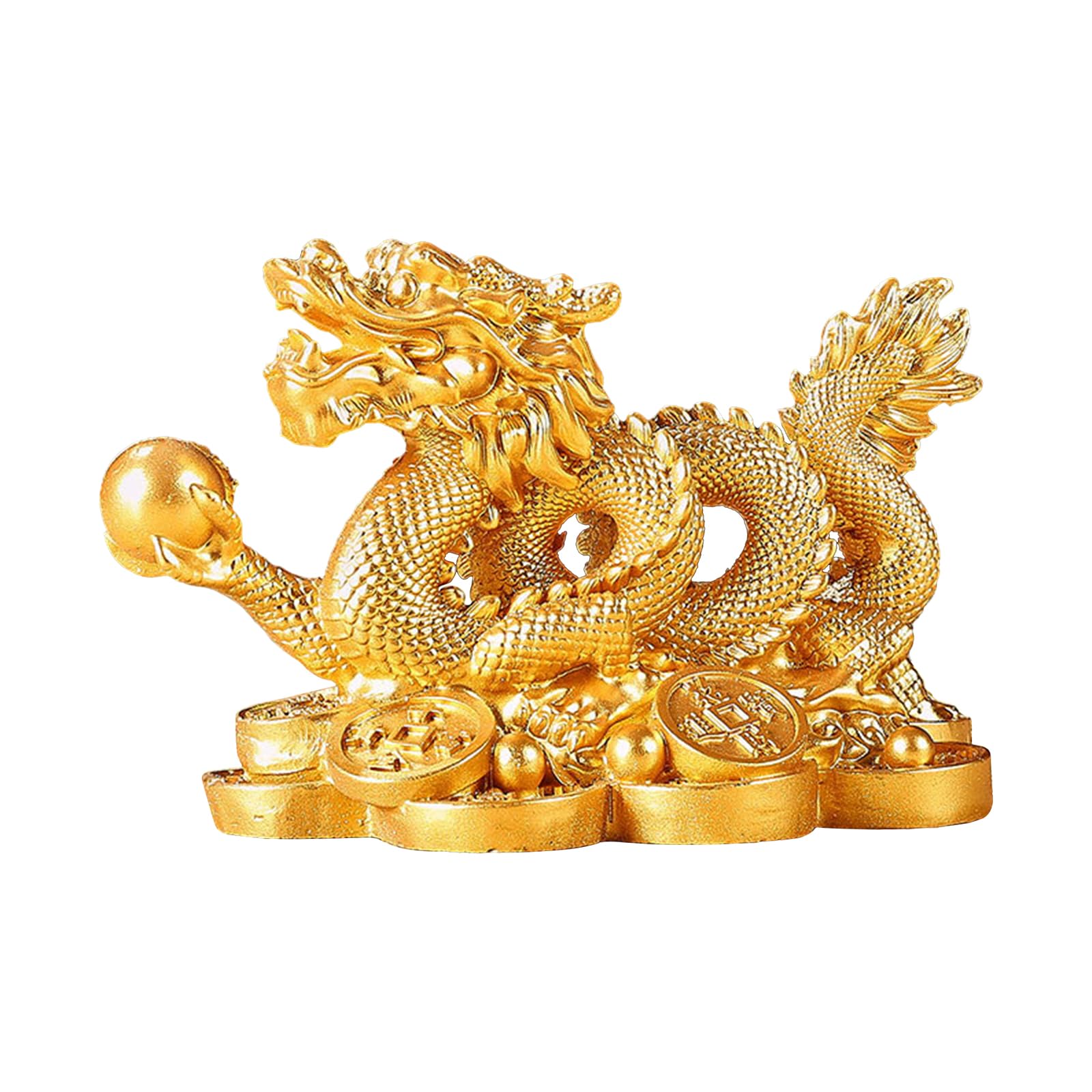 龍 置物 風水 五本爪 龍の置物 龍神 昇運金龍 商売繁盛 金運アップ 2024 干支 置物 辰 龍 風水グッズ 開運グッズ 縁起物 竜 置き物 幸運 の置物 インテリア 開店祝い プレゼント (L, ゴールド)