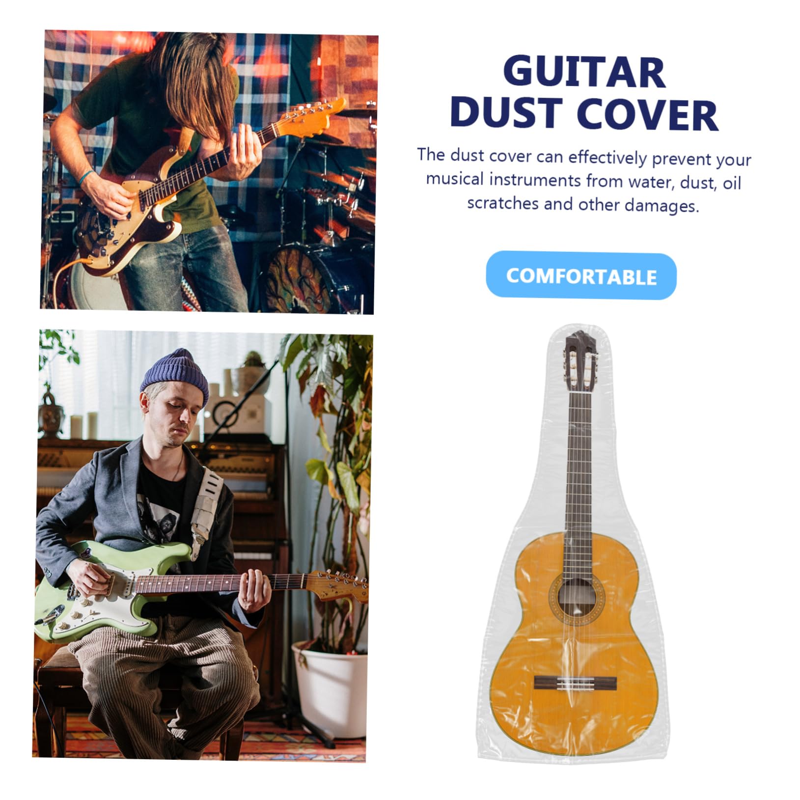 UKCOCO Housse de Protection Protège la Poussière et L'humidité pour Guitare et Basse en PVC Imperméable Couverture Multifonction pour Guitaristes
